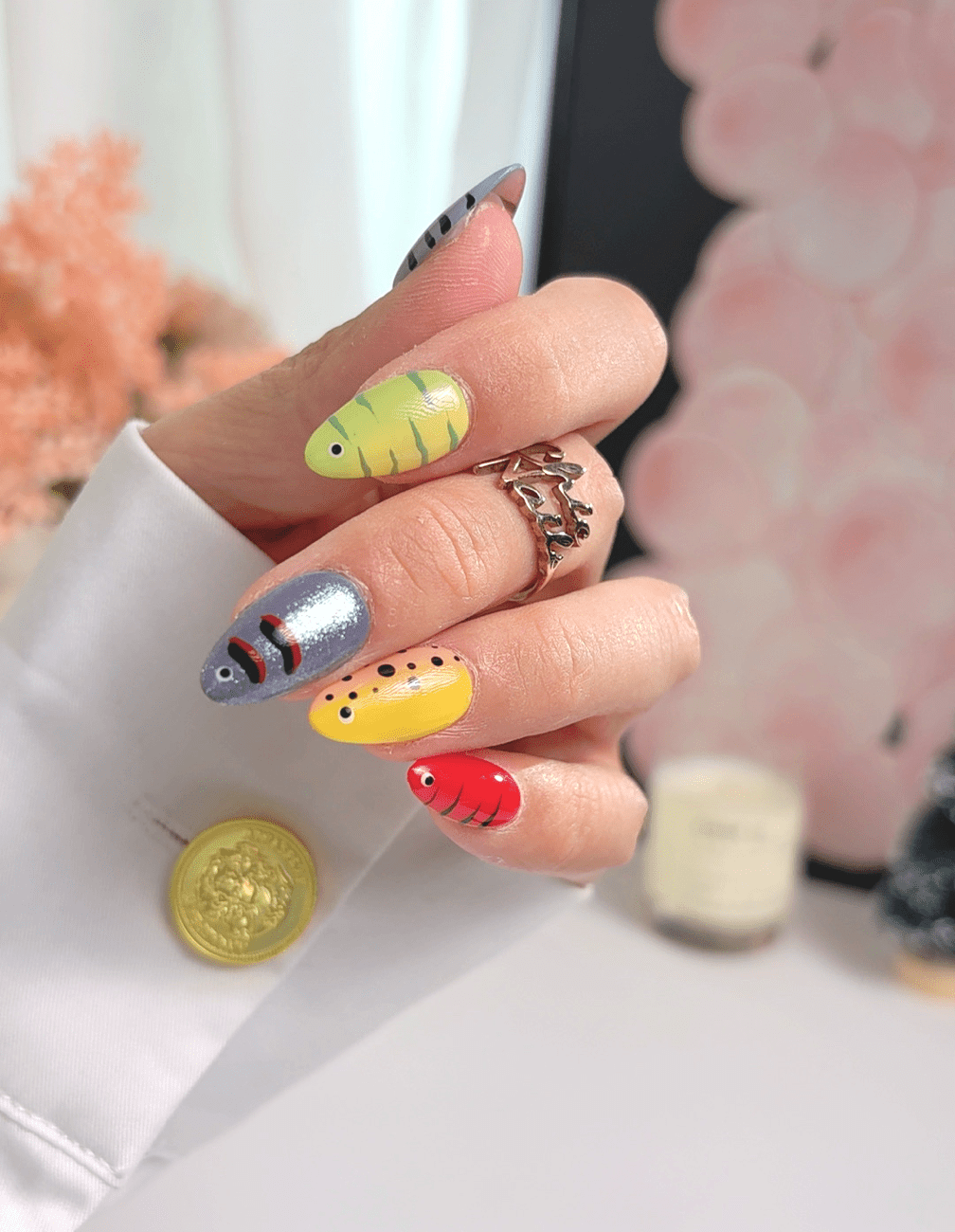 Colorful Cartoon Press On Nails with Glue, Short Almond, Handmade Graphic Art Nails, Playful Statement Nails