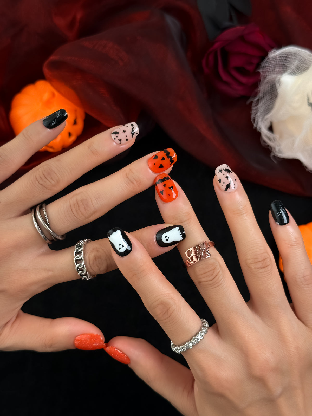 Pumpkin Boo Short Square Press On Nails