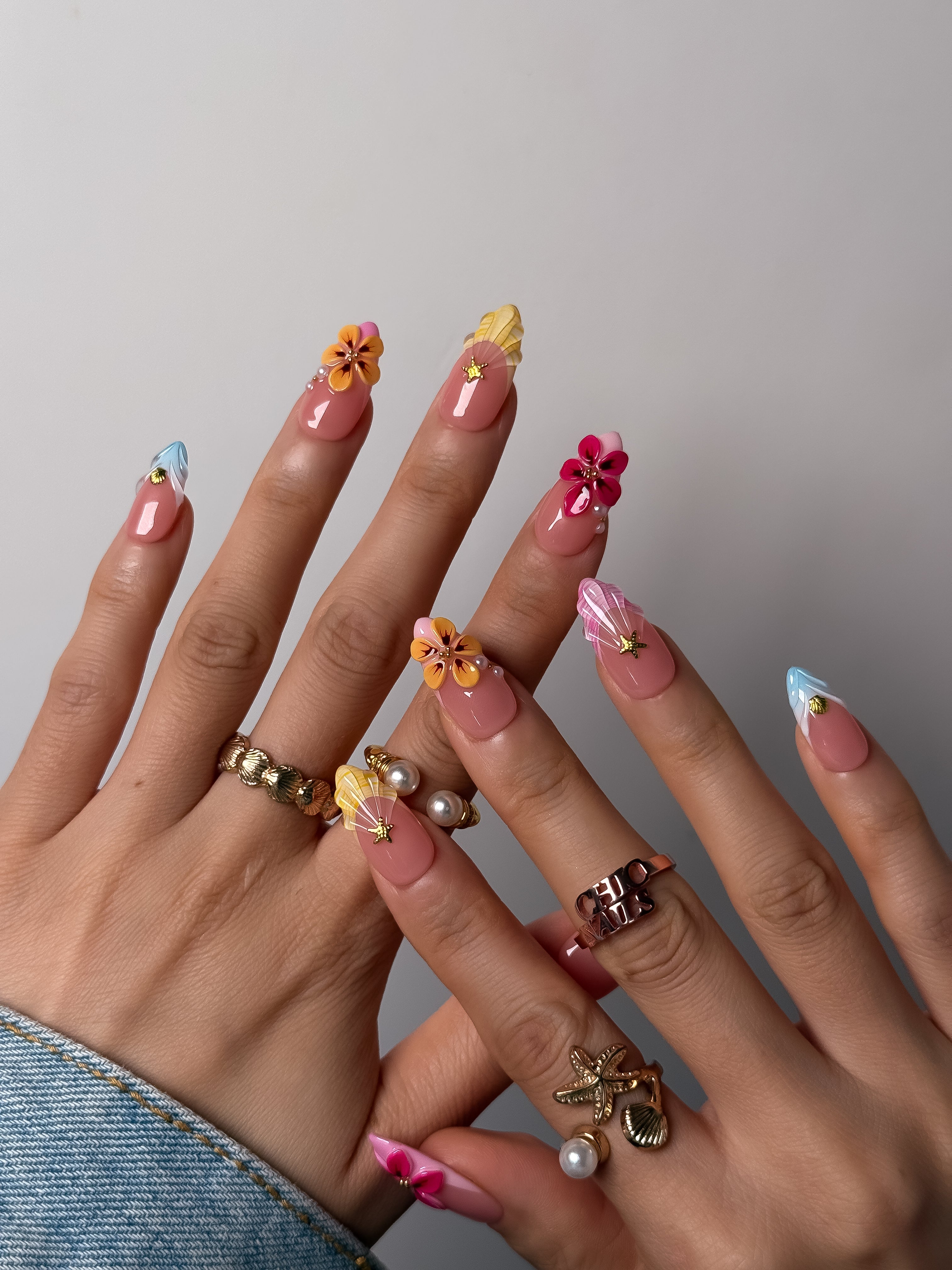 Tropical Blossom Press On Nails Medium Almond