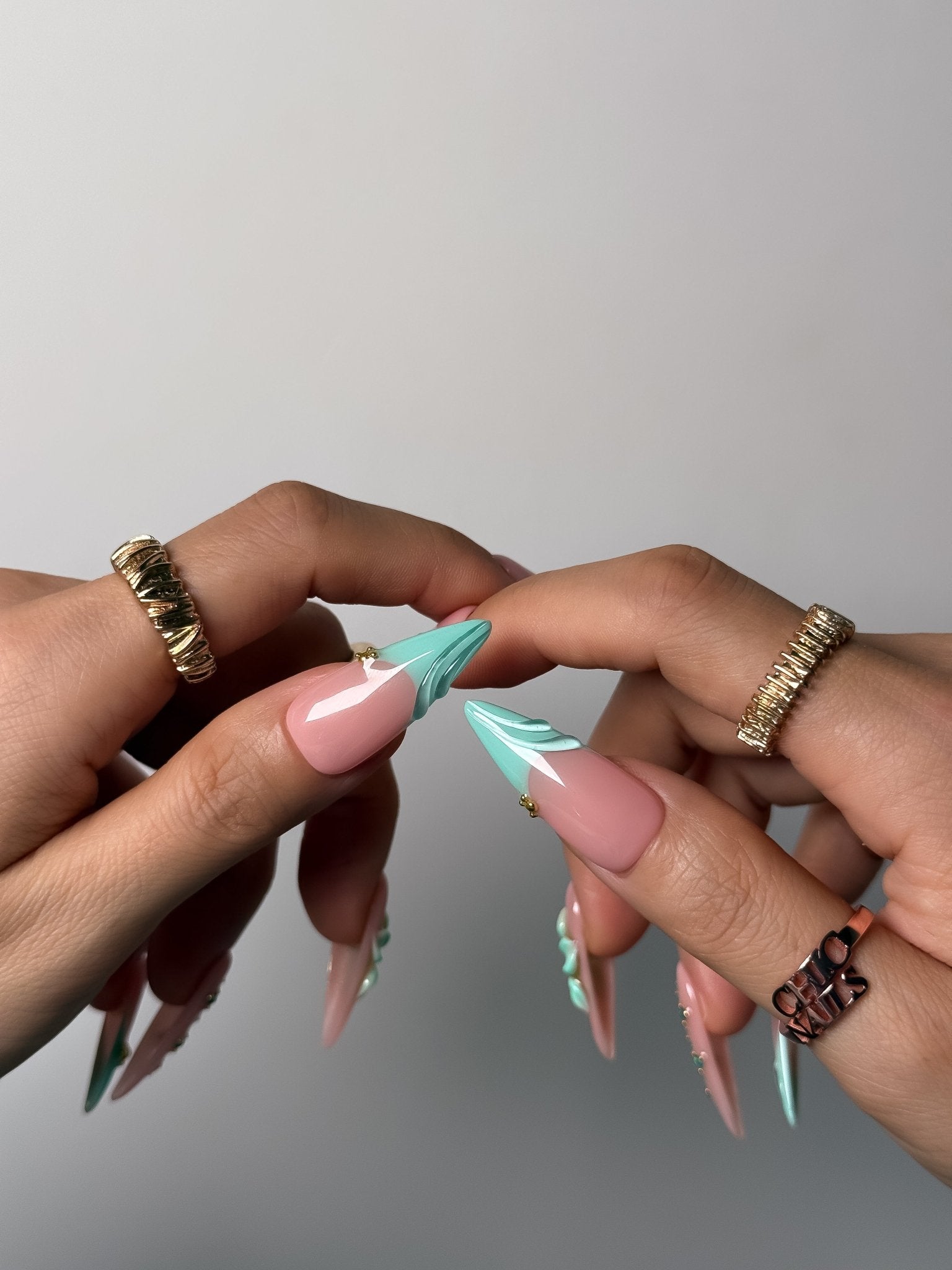 Azure Blossom 3D Floral Press On Nails Long Stiletto