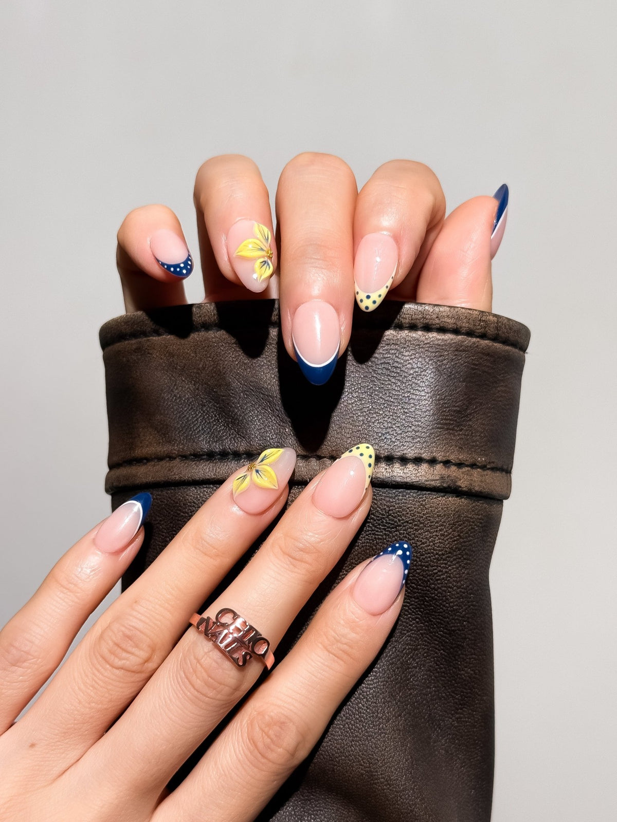 Soleil Bleu French Tip Press On Nails Short Almond