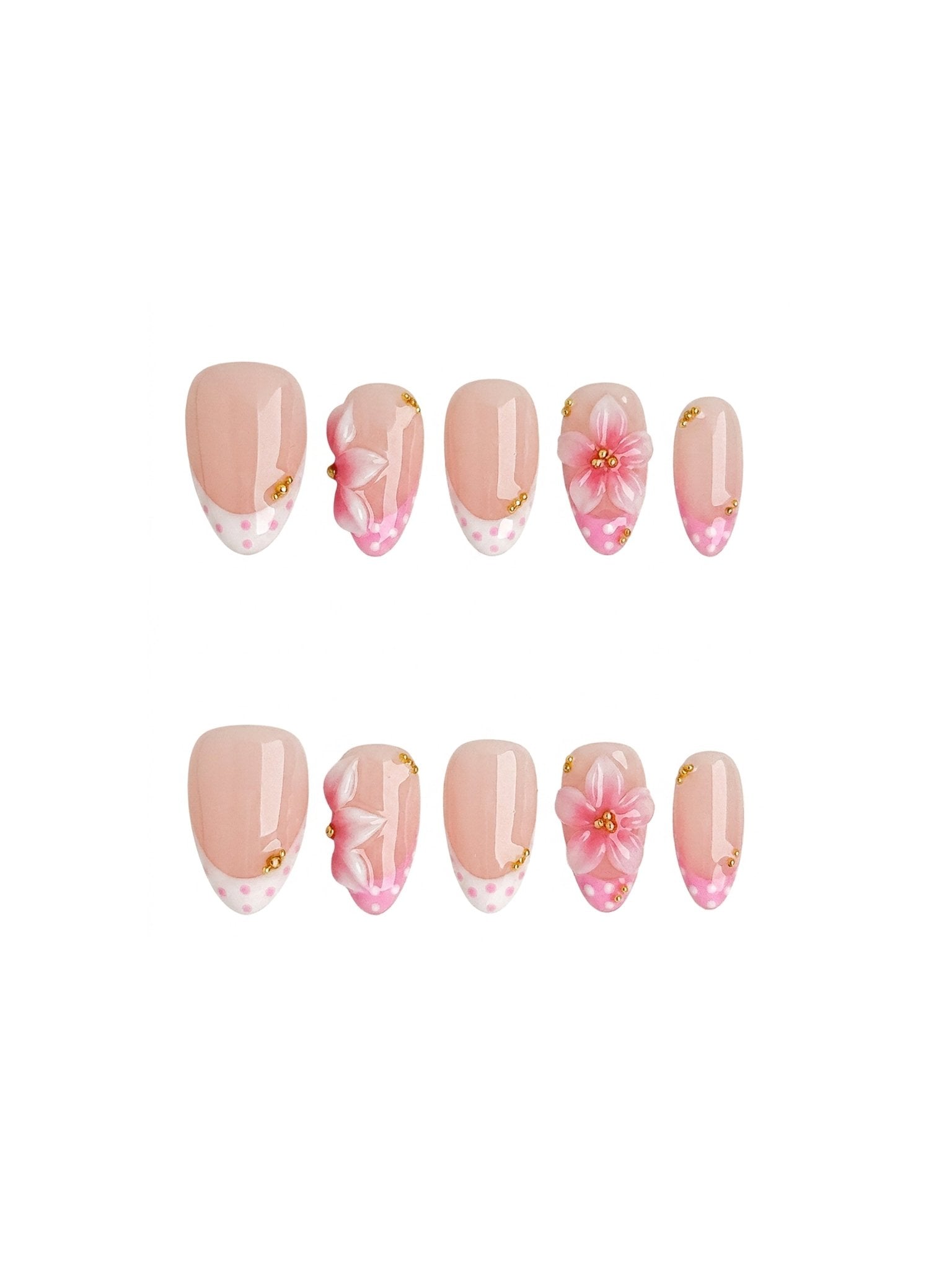 Pink Camellia 3D Floral Press On Nails Short Almond