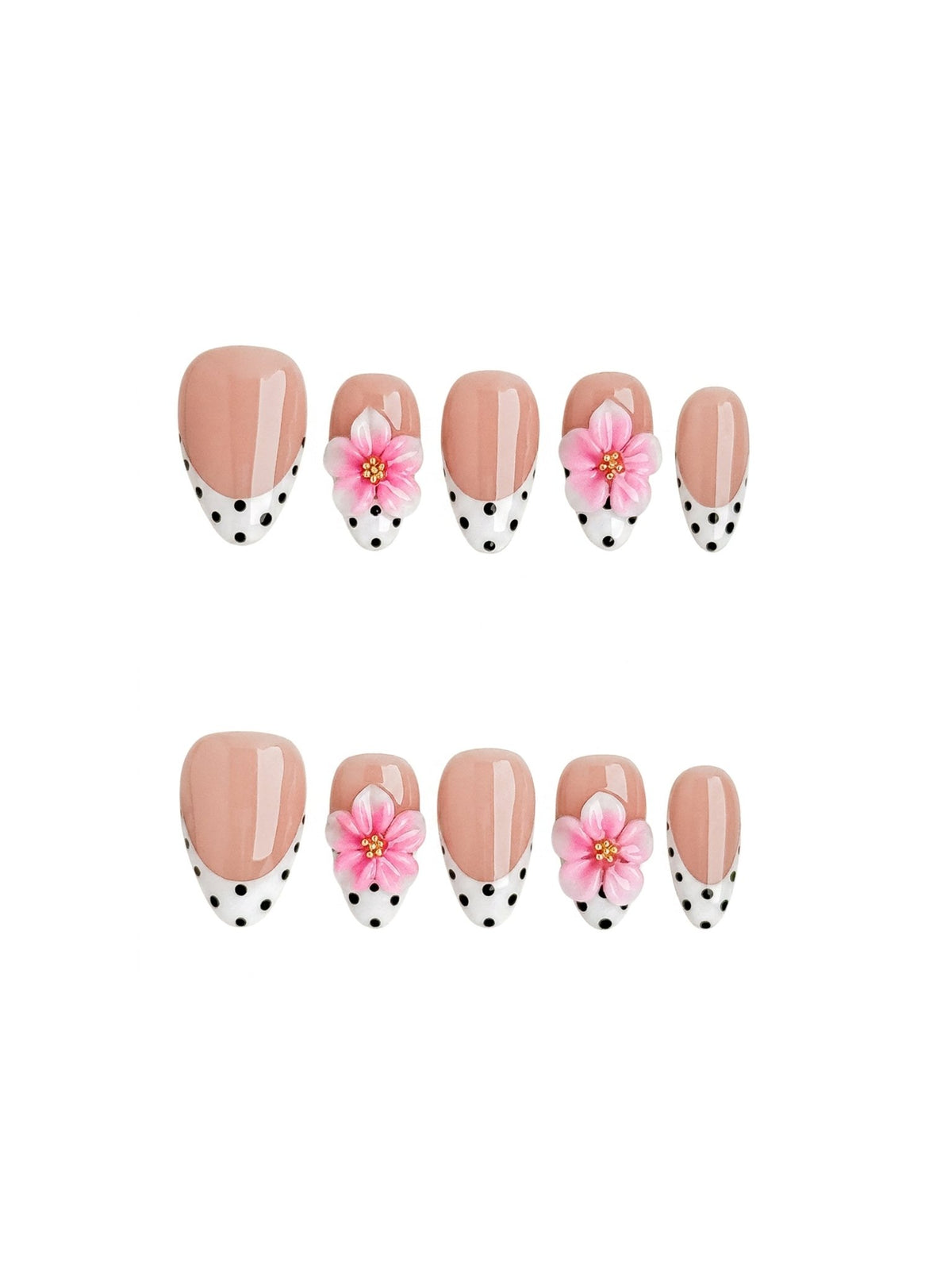 Rosé Dottie 3D Floral French Press On Nails Short Almond