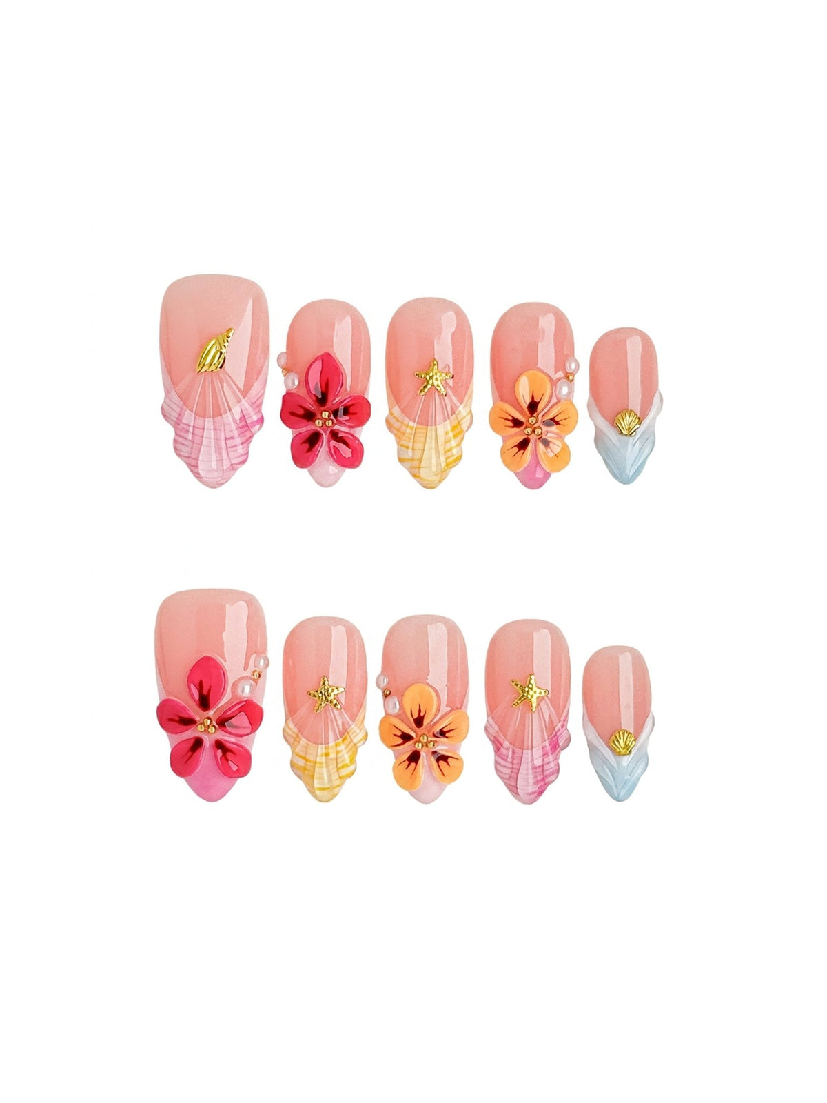 Tropical Blossom Press On Nails Medium Almond
