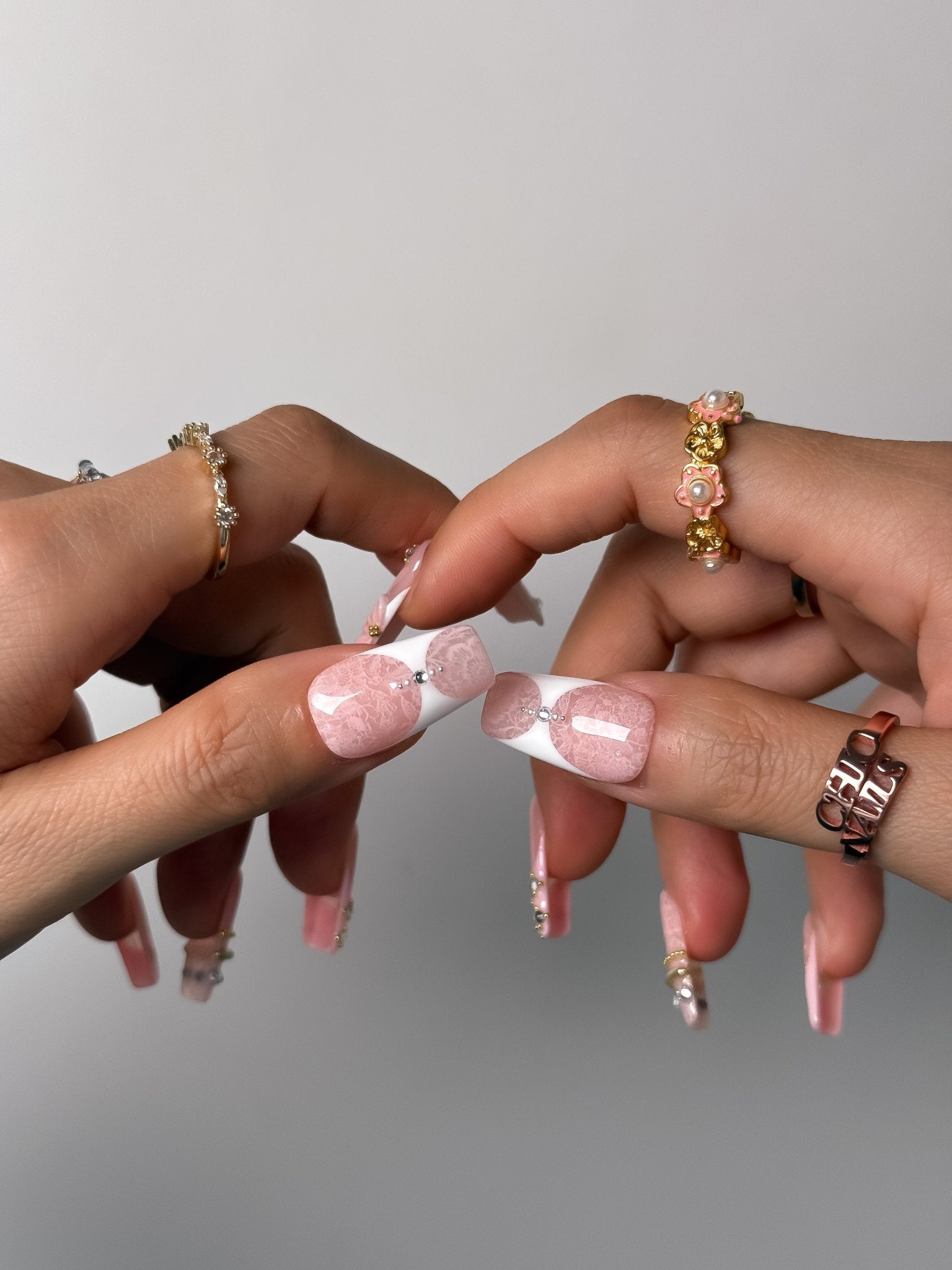 Blush Pink 3D Floral Medium Square Press On Nails