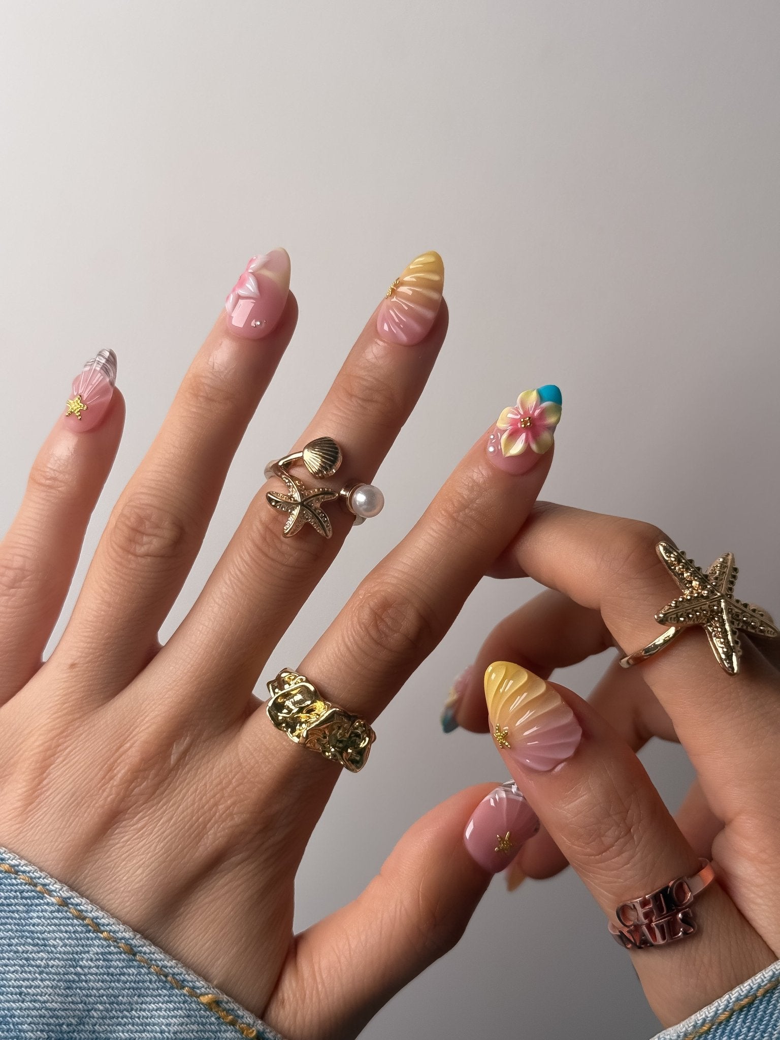 Handmade Pastel Floral Press-On Nails – Short Almond