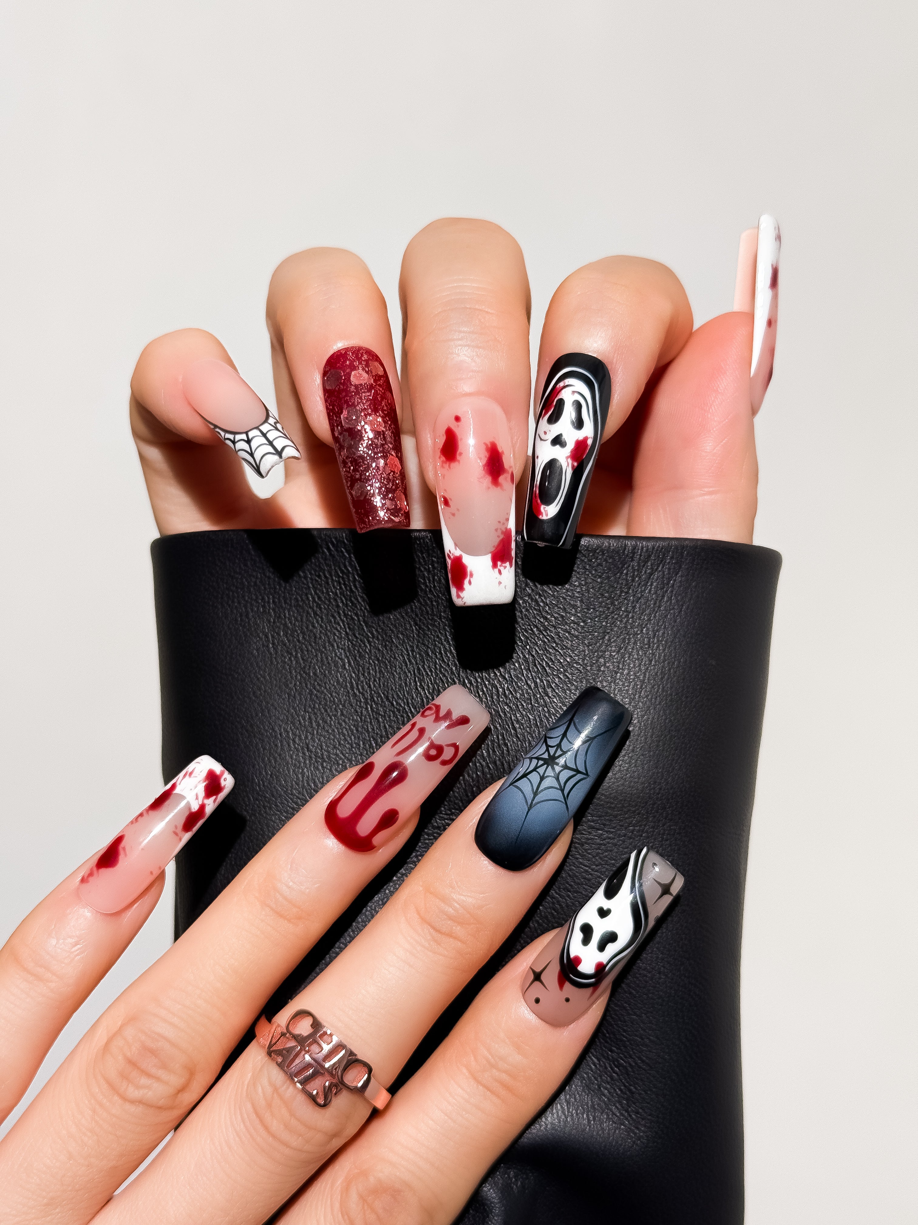 Midnight Scream Long Square Press On Nails
