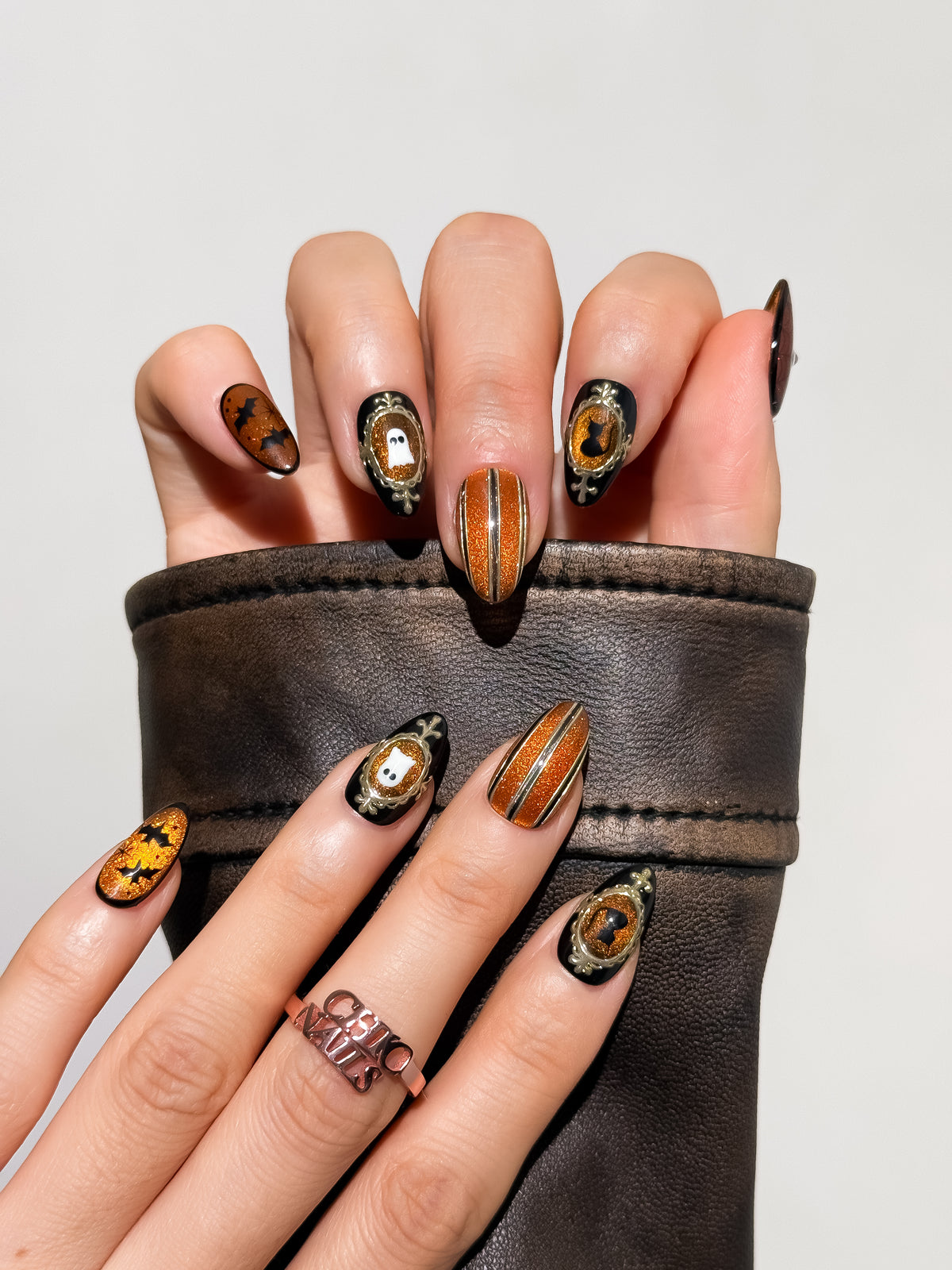 Golden Haunt Short Almond Press On Nails