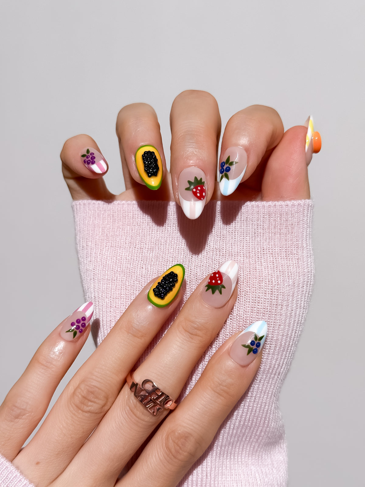 Fruit Picnic Short Oval Press On Nails