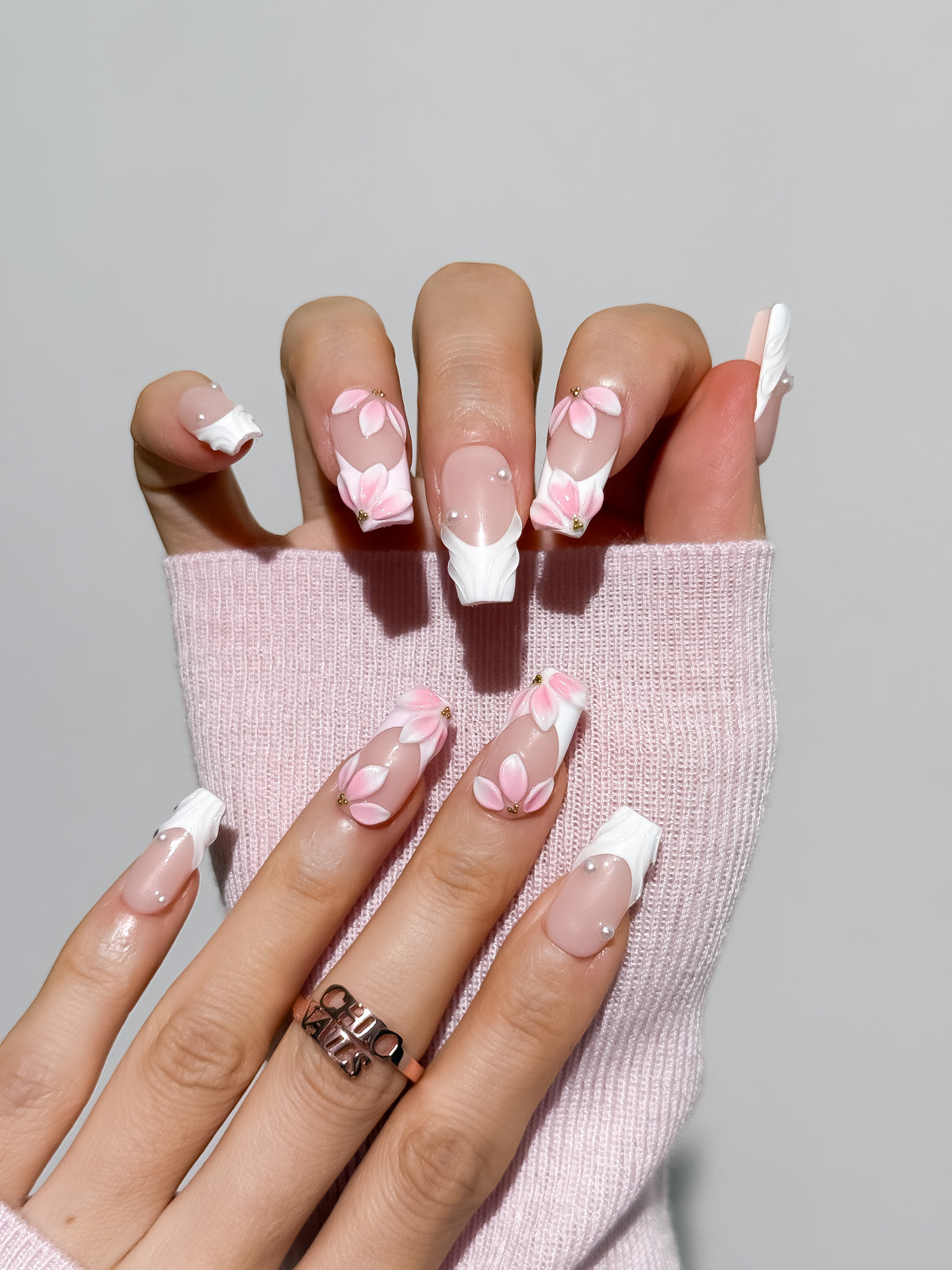 Pink Petal Medium Square Press On Nails