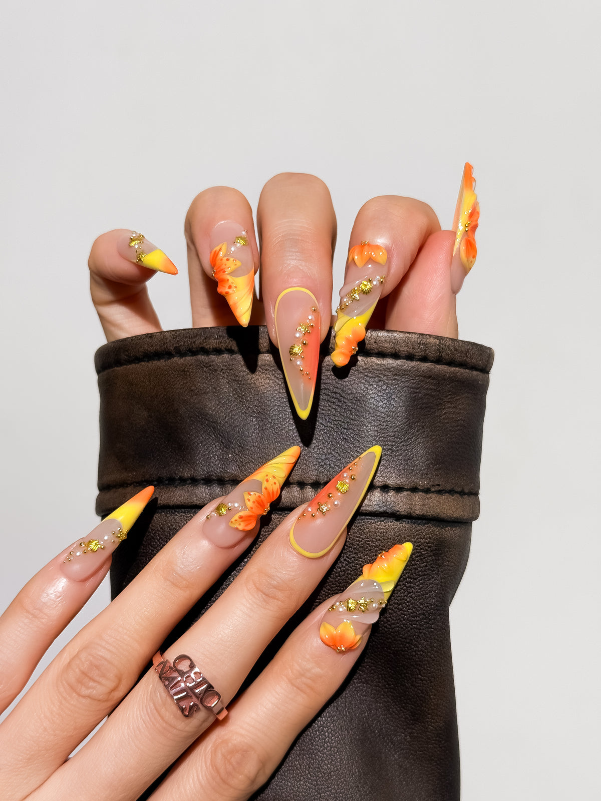 Sunset Bloom Long Stiletto Press On Nails