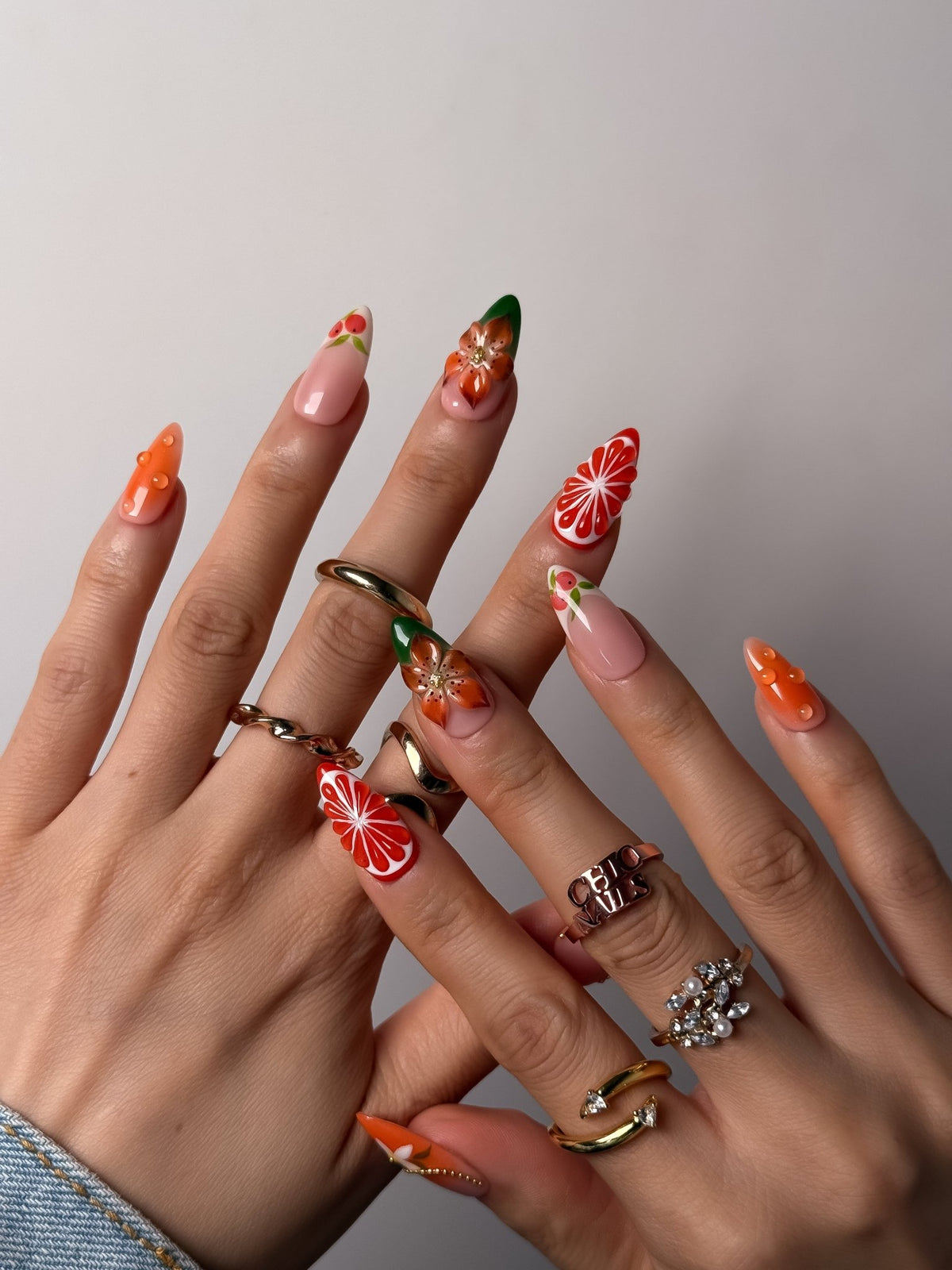 Citrus Blossom Medium Almond Press On Nails
