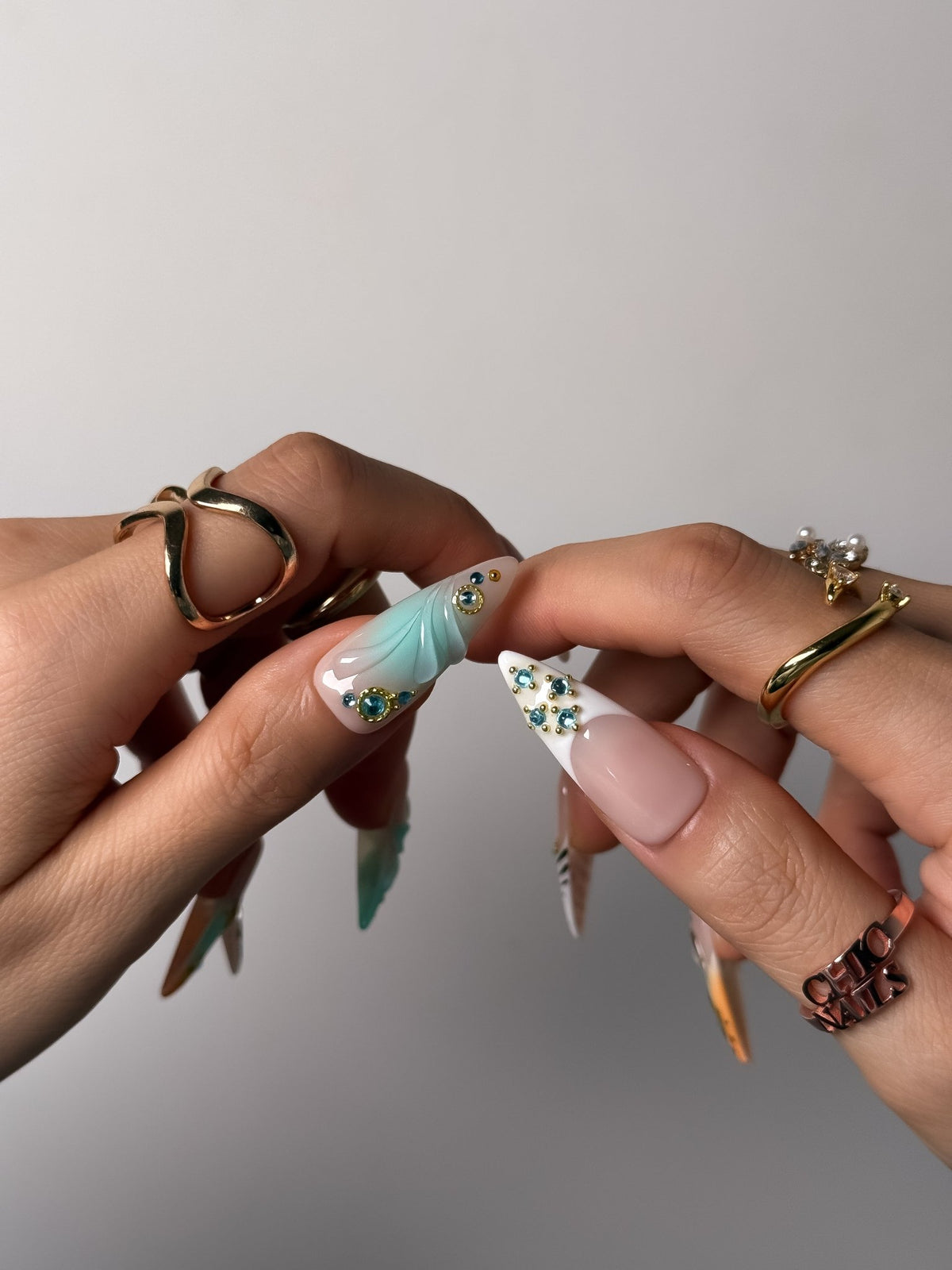 Aqua Bloom Long Stiletto Press On Nails