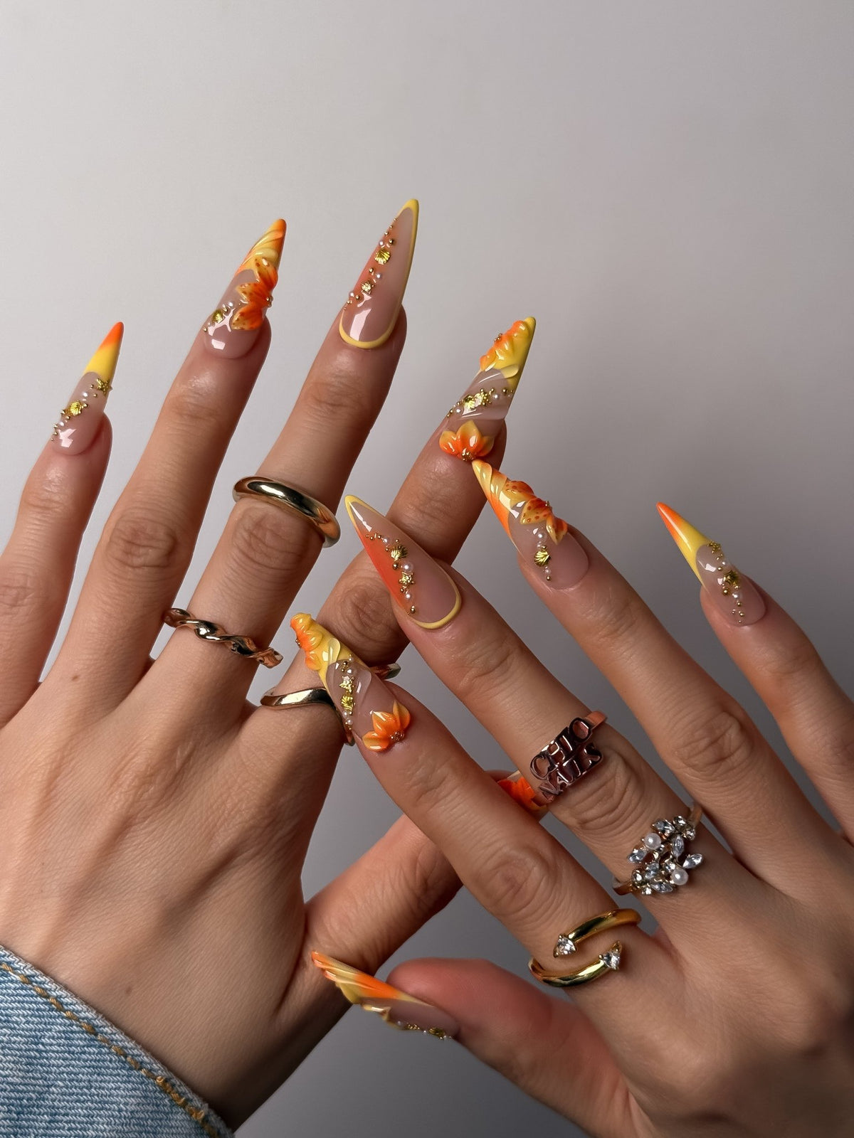 Sunset Bloom Long Stiletto Press On Nails
