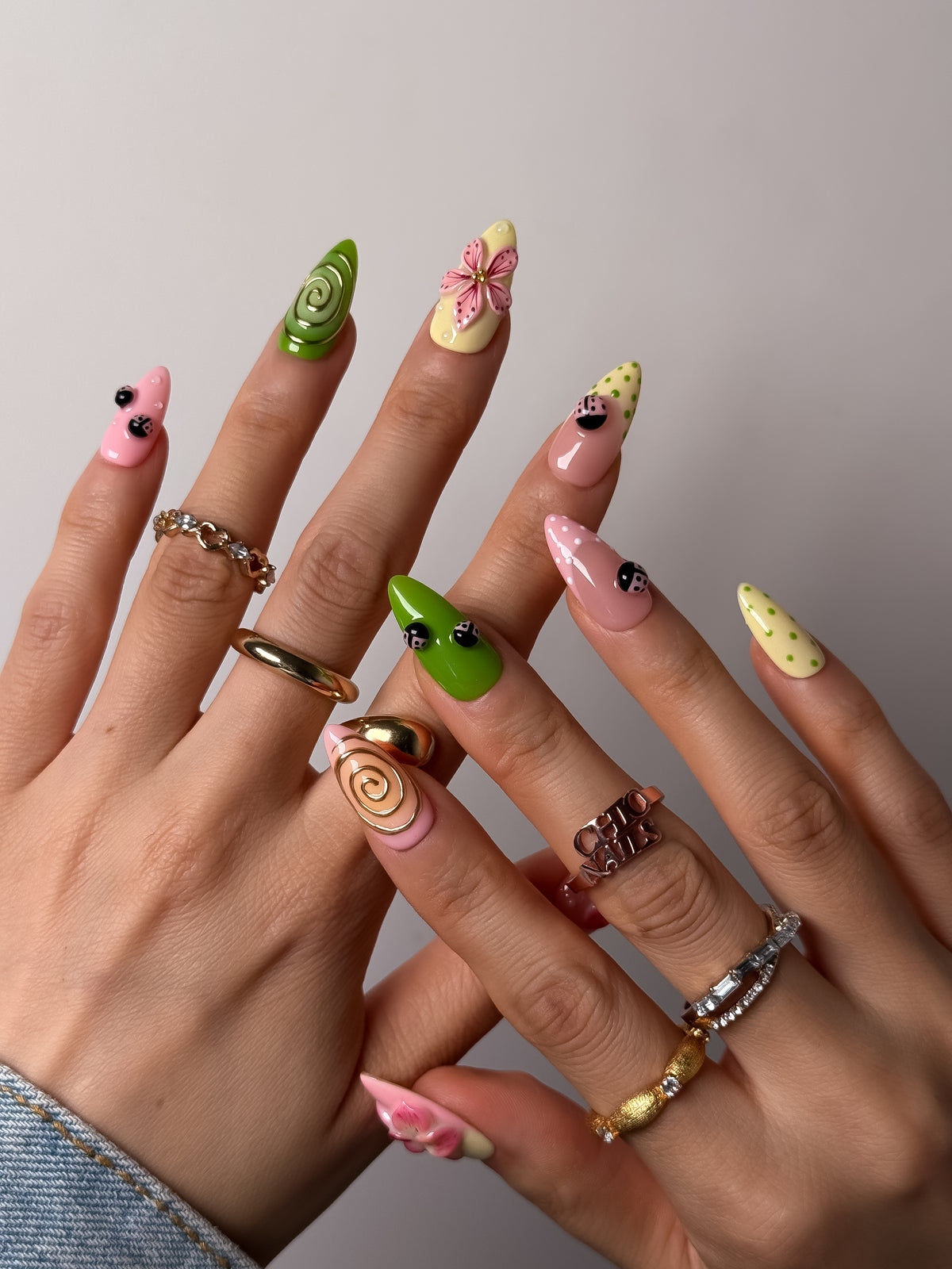 Ladybug Garden Medium Almond Press On Nails
