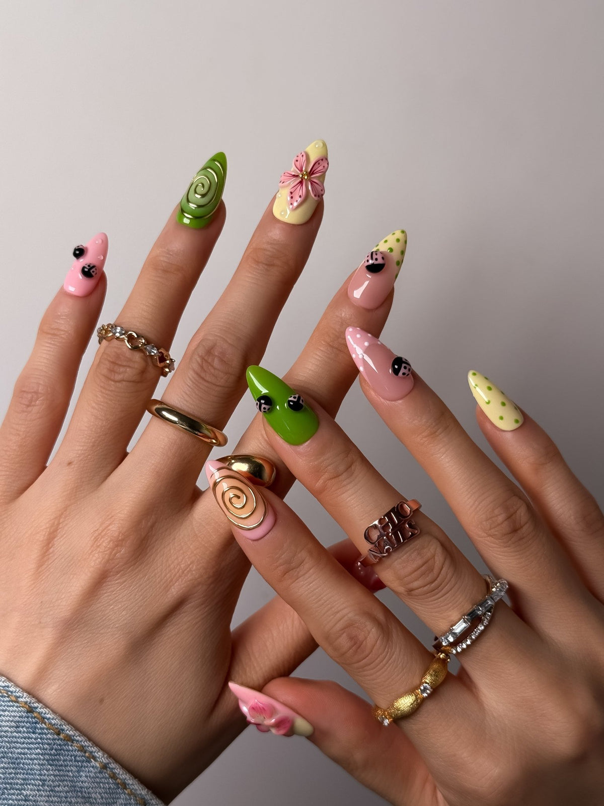 Ladybug Garden Medium Almond Press On Nails