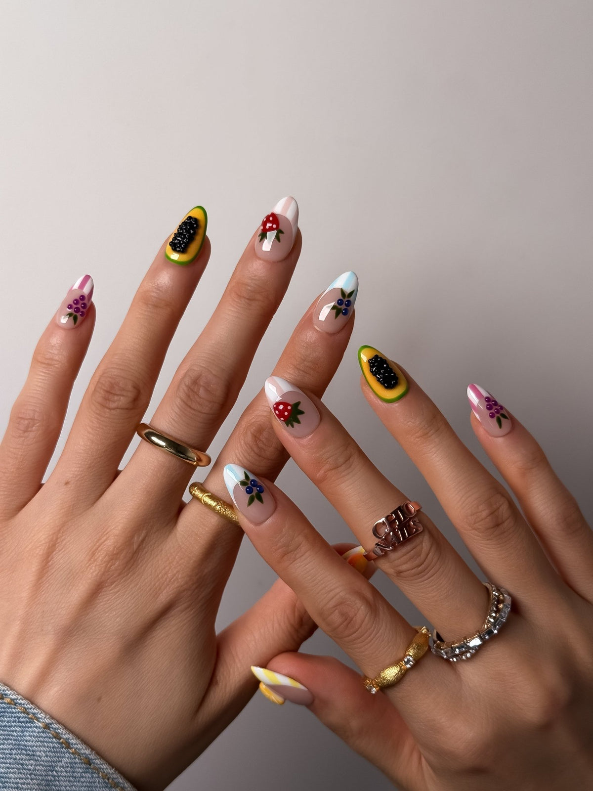 Fruit Picnic Short Oval Press On Nails
