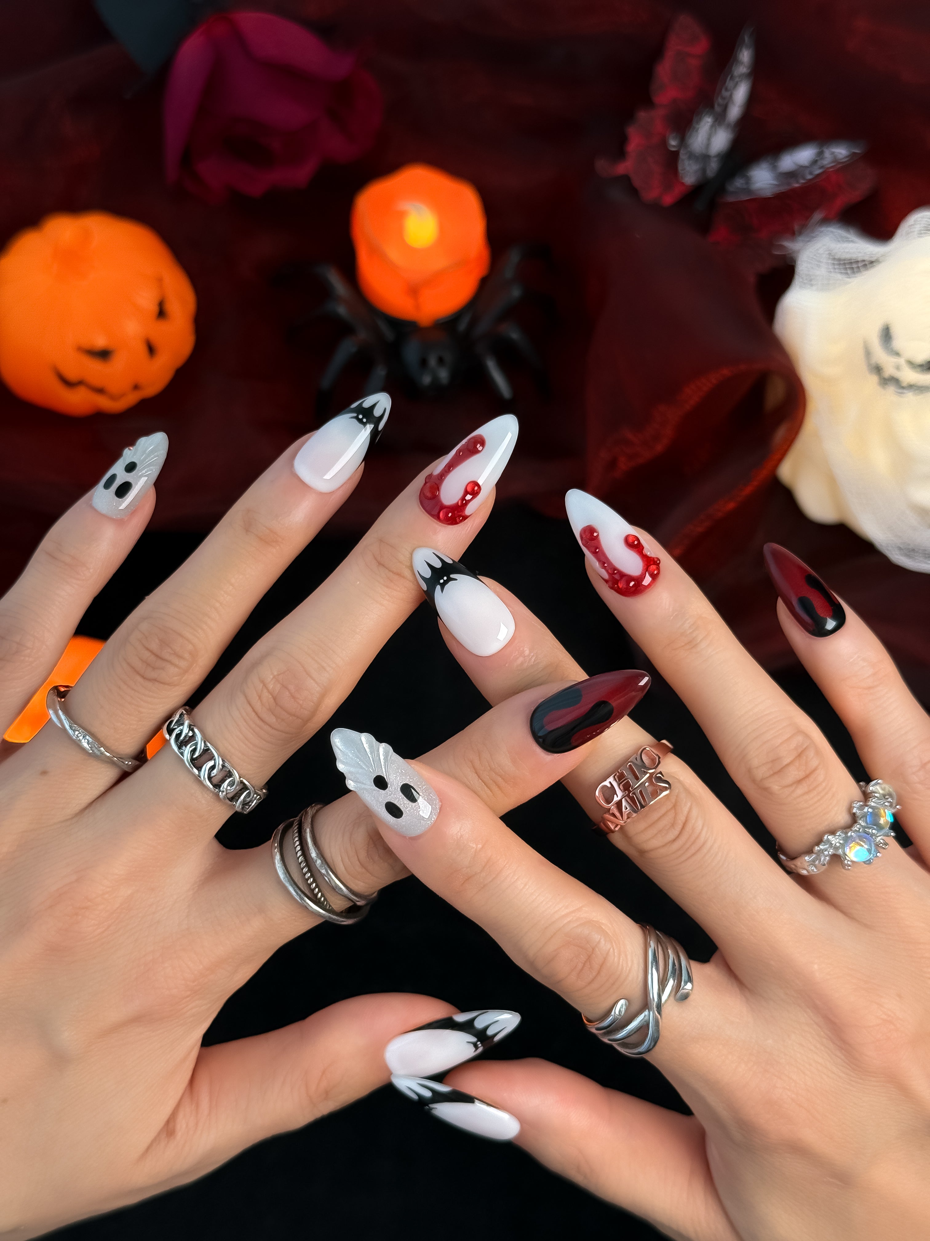 Phantom Rouge Medium Almond Press On Nails