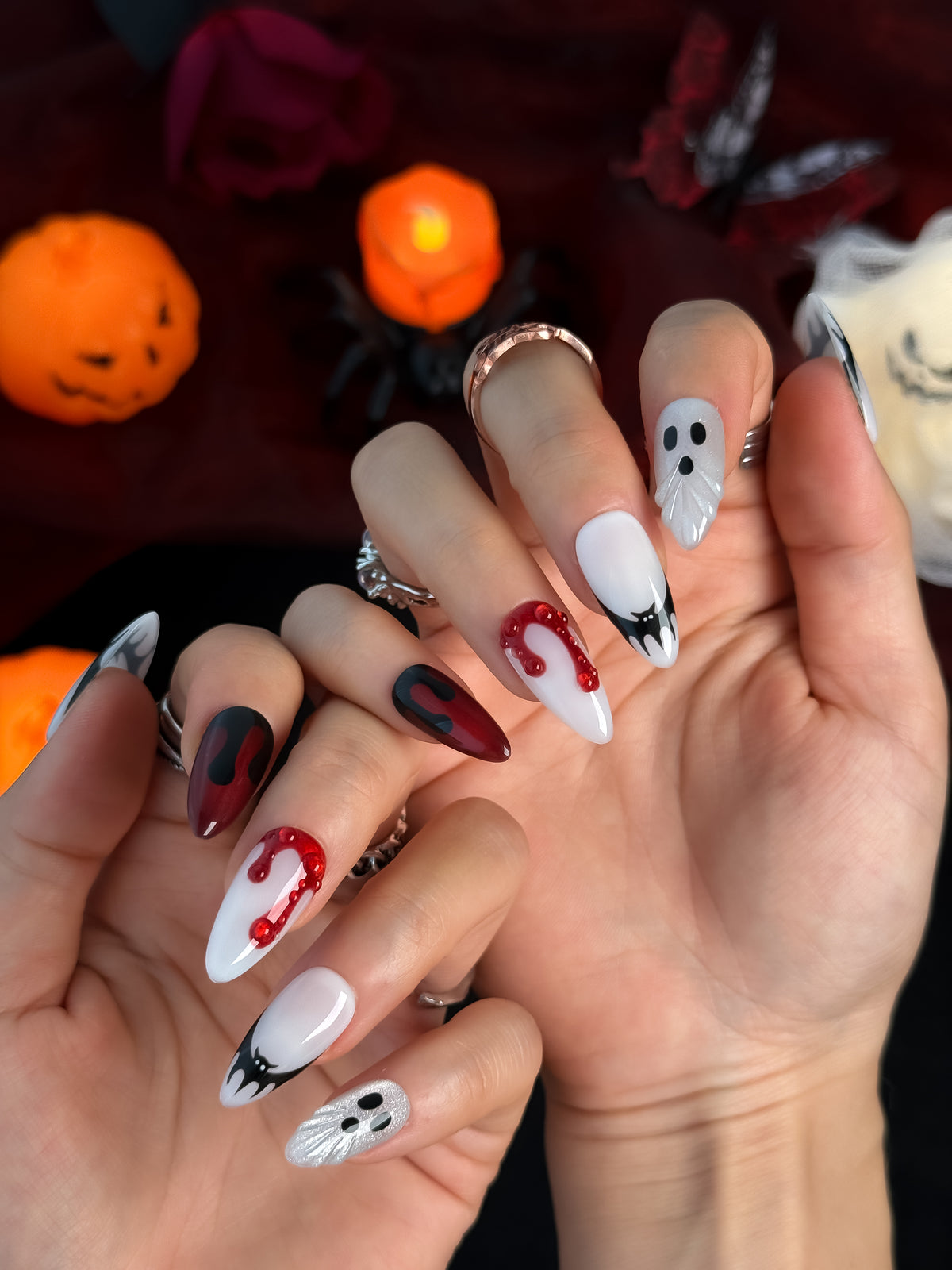 Phantom Rouge Medium Almond Press On Nails