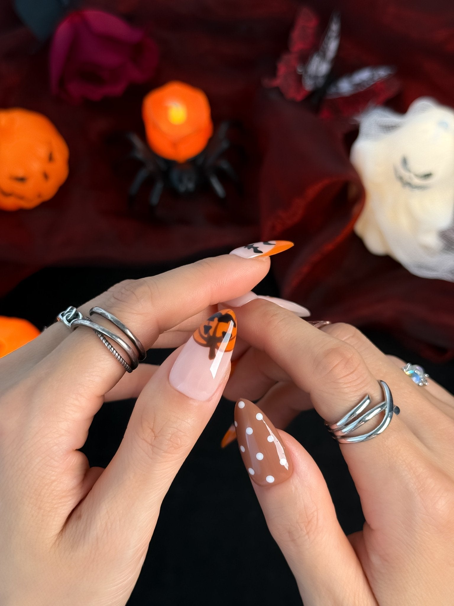 Pumpkin After Dark Orange Halloween Press On Nails – Medium Almond