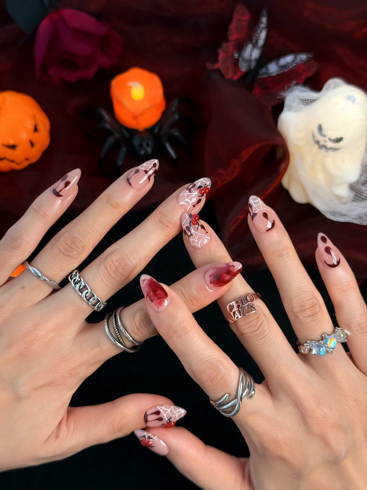 Cherry Web Short Almond Press On Nails