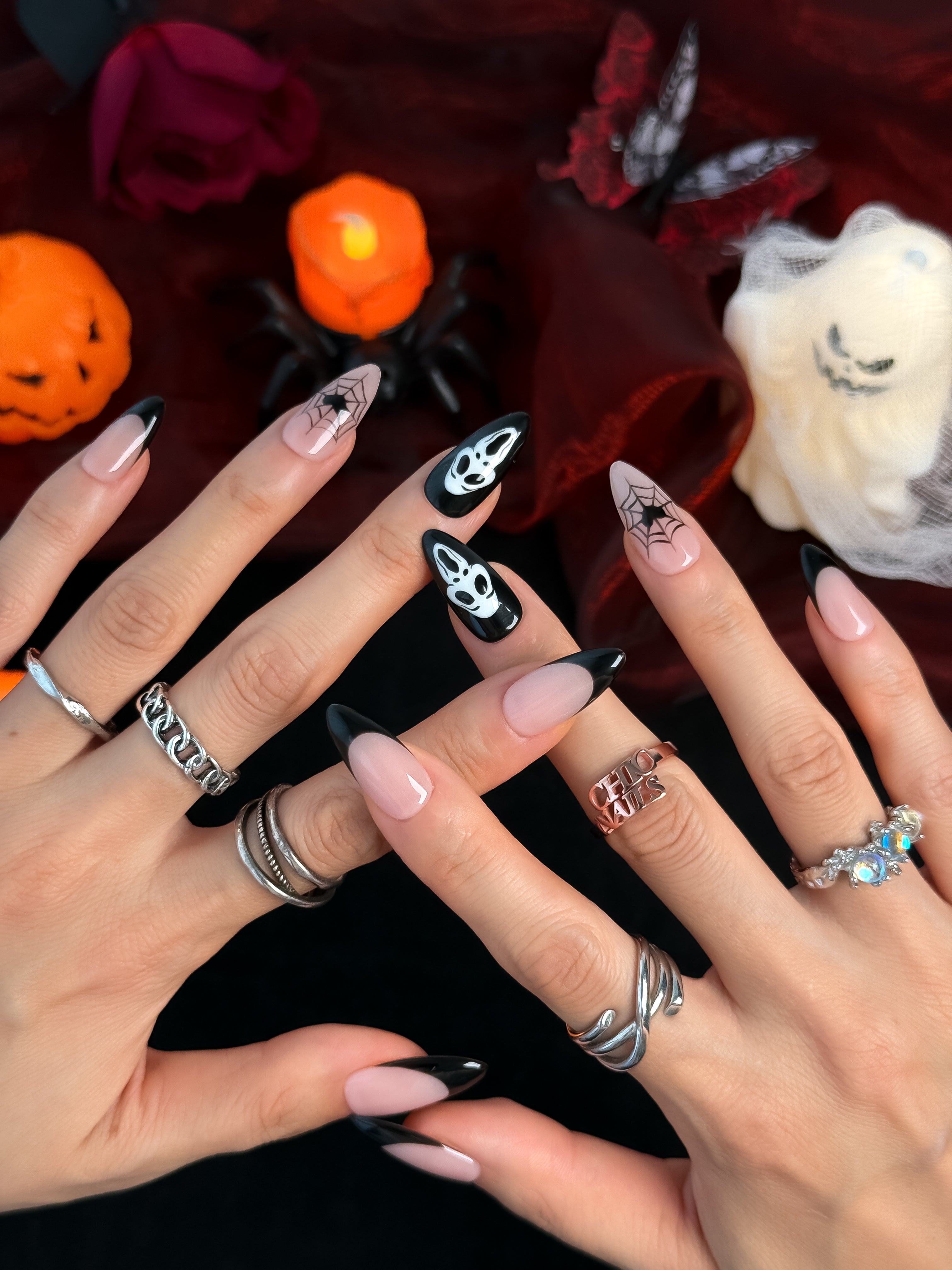 Midnight Veil Medium Almond Press On Nails