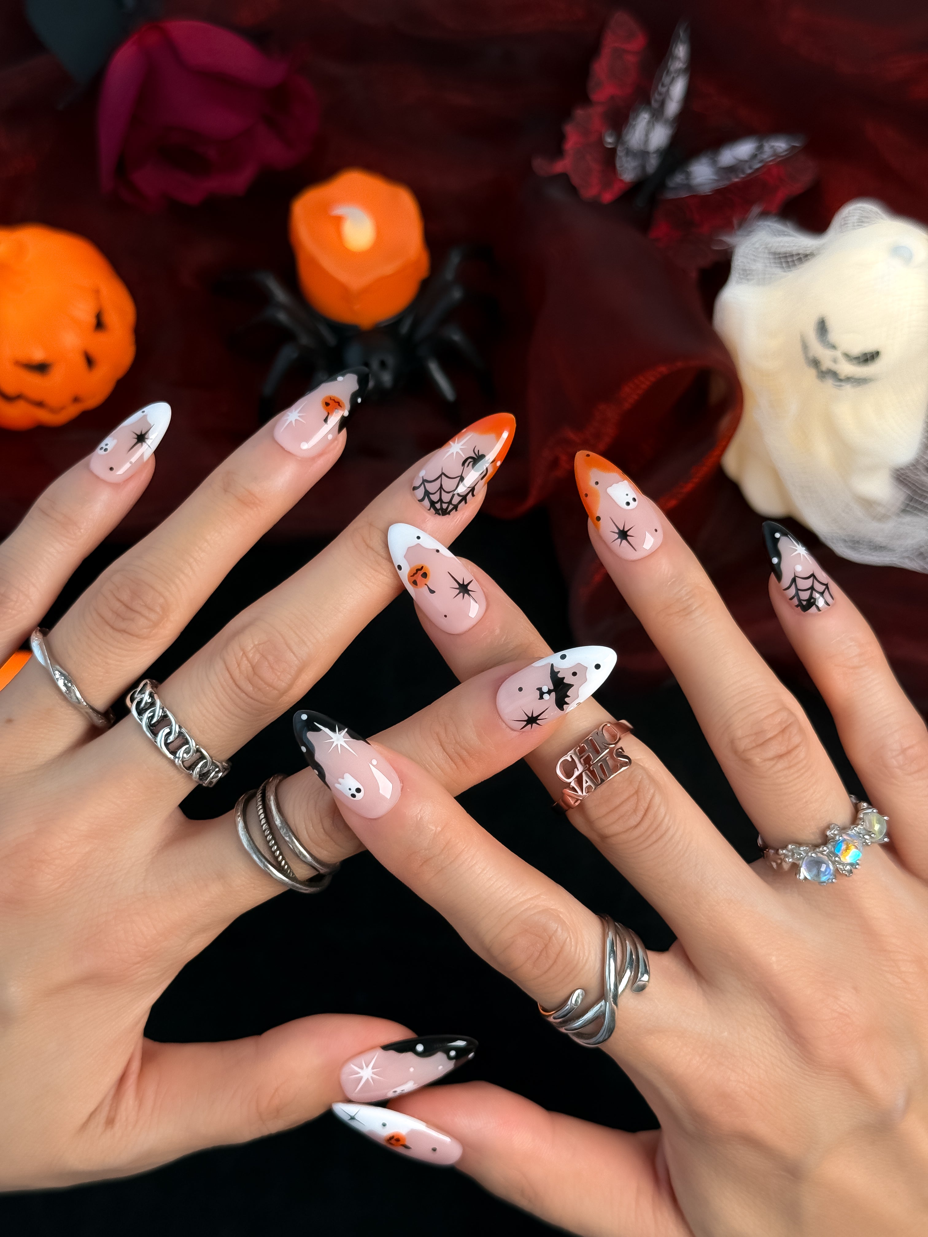 Spooky Pumpkin Medium Almond Press On Nails