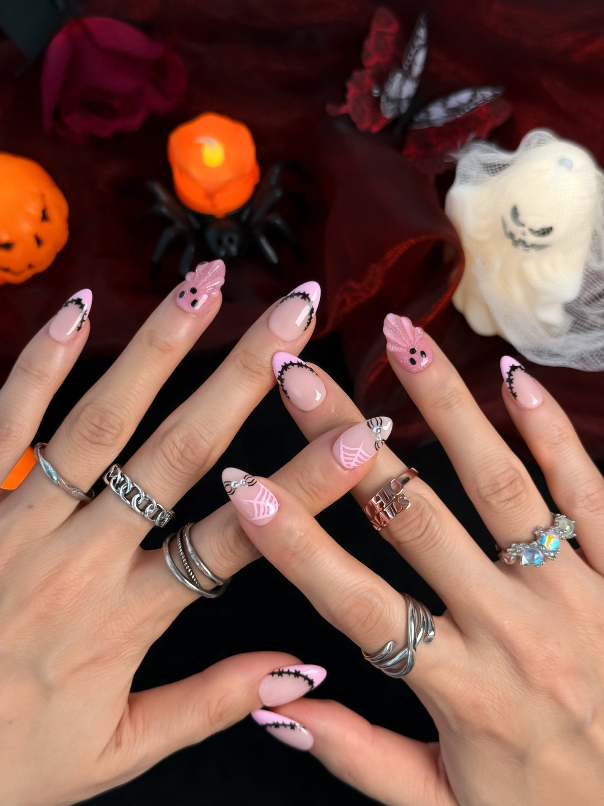 Blush After Dark Pink Halloween Press On Nails – Short Almond