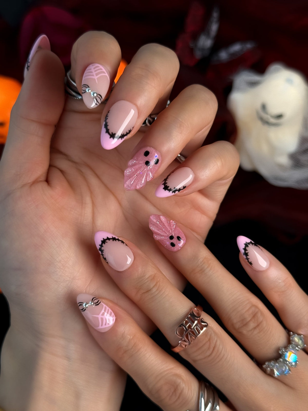 Blush After Dark Pink Halloween Press On Nails – Short Almond