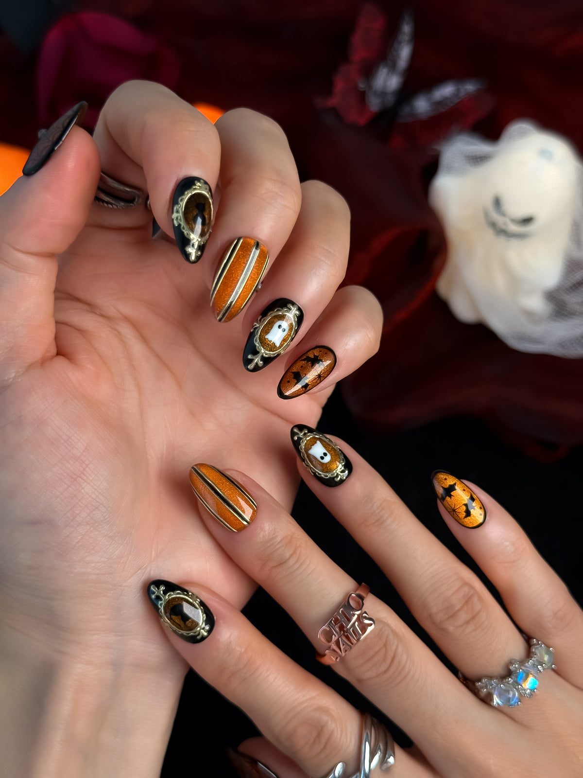 Golden Haunt Short Almond Press On Nails