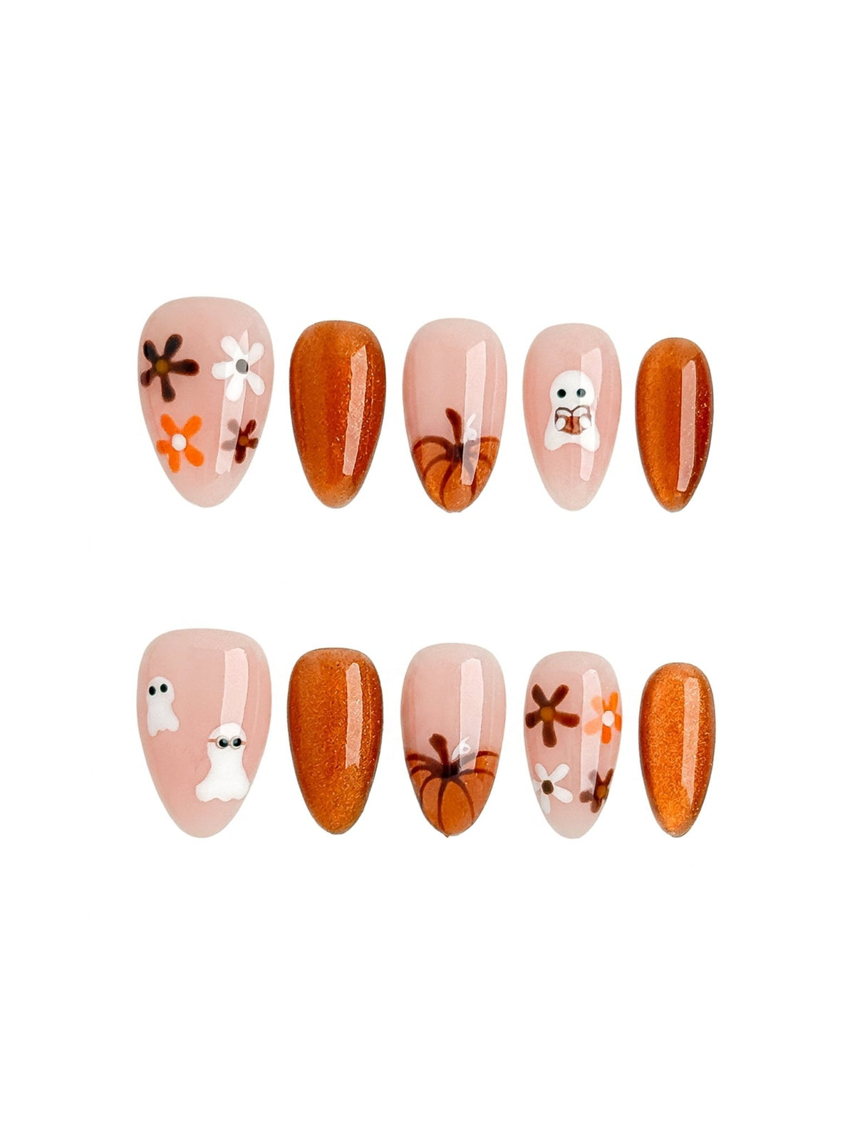 Pumpkin Petal Orange Glitter Halloween Press On Nails – Short Almond