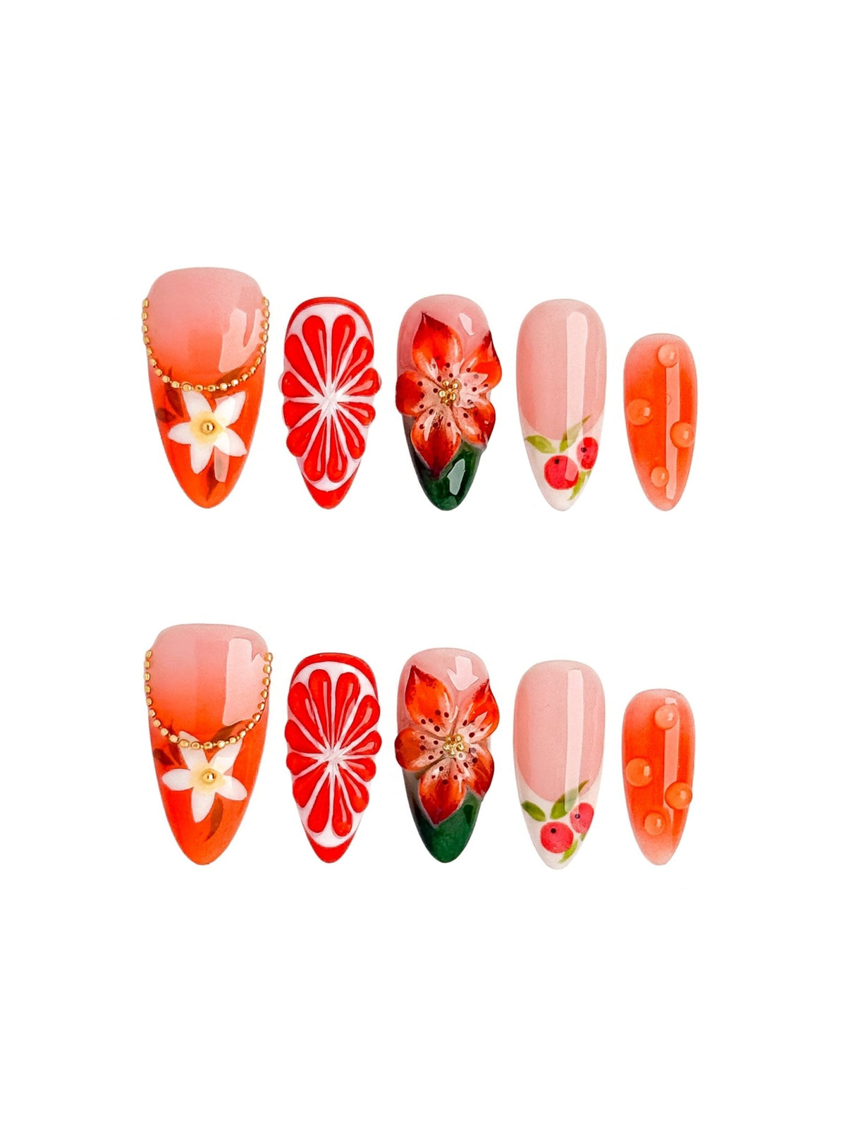 Citrus Blossom Medium Almond Press On Nails