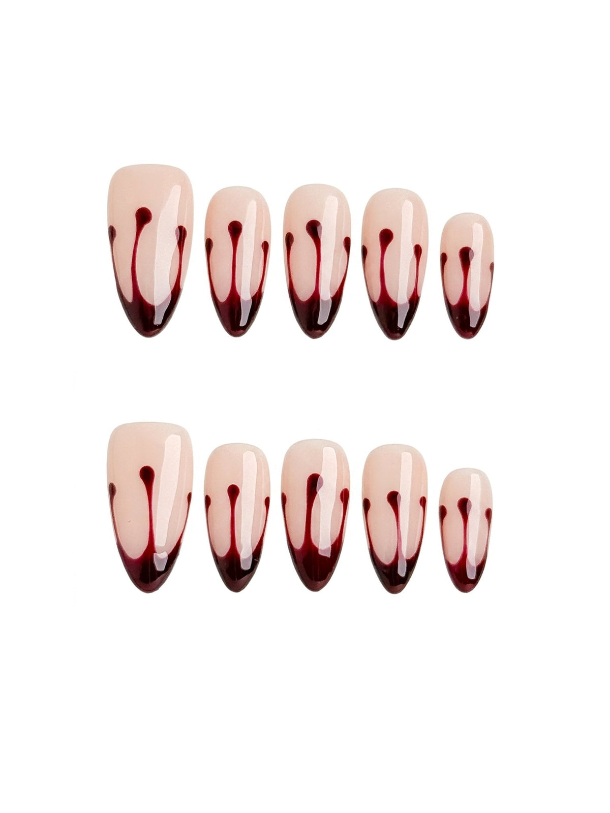 Crimson Drip Red & Silver Press On Nails – Medium Almond