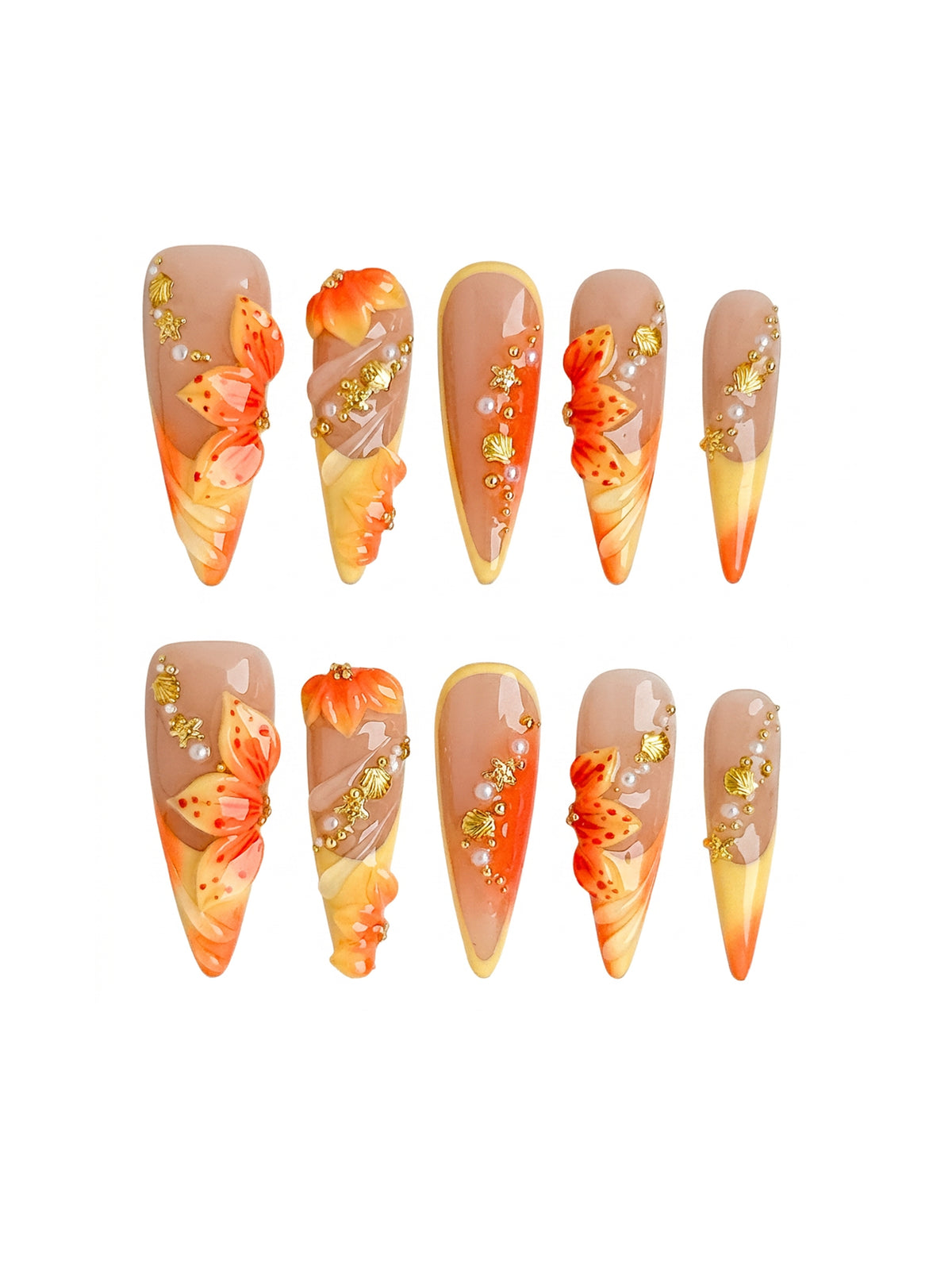 Sunset Bloom Long Stiletto Press On Nails