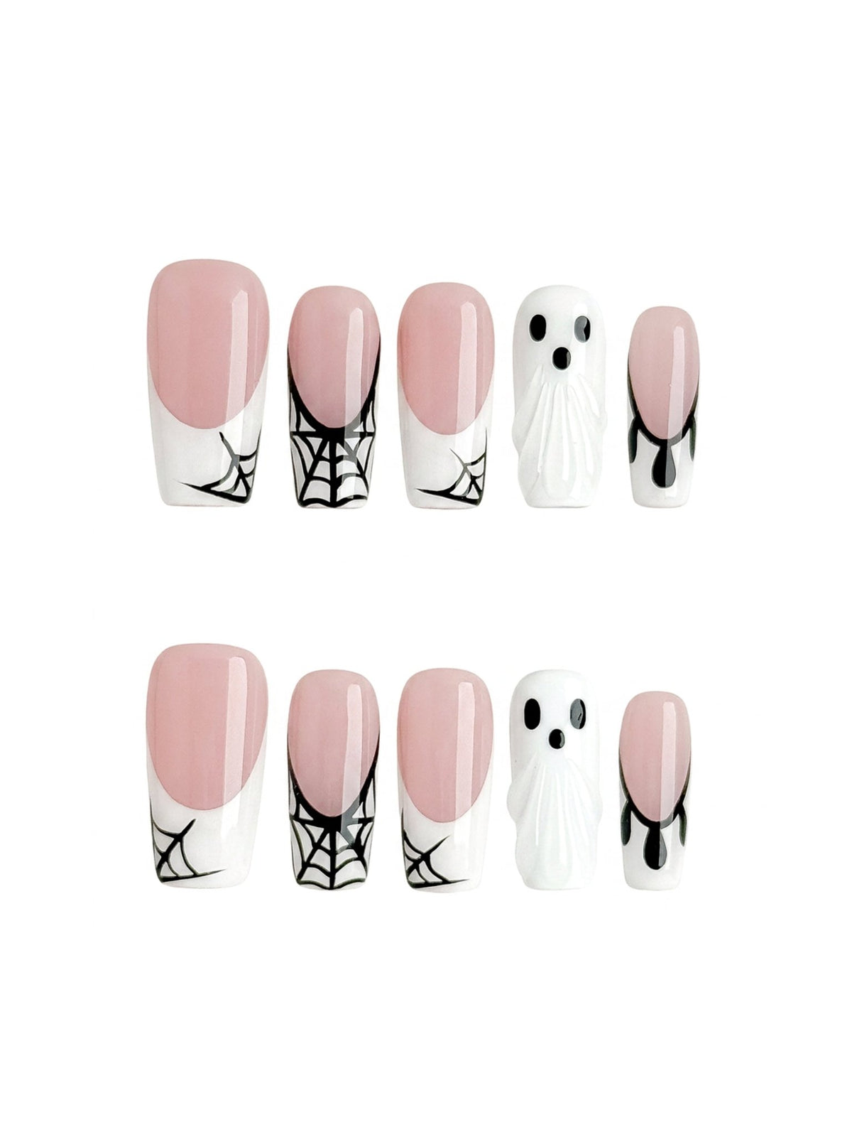 Haunted Lace Black & White Halloween Press On Nails – Medium Coffin
