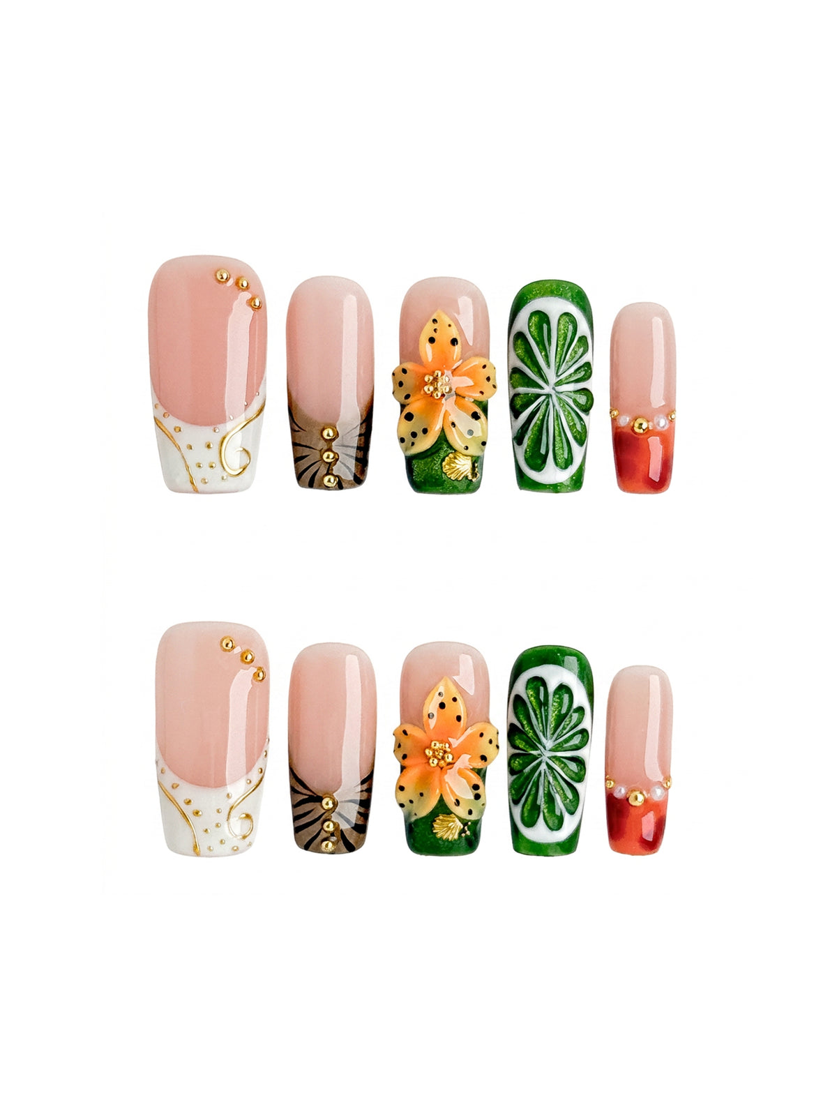 Citrus Garden Medium Square Press On Nails