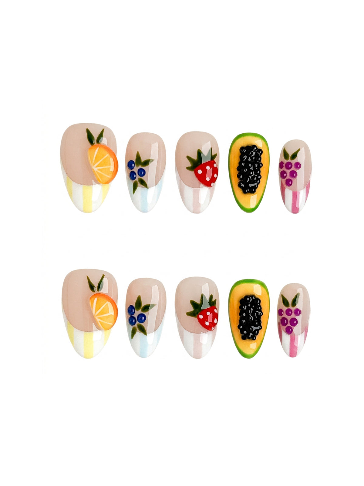 Fruit Picnic Short Oval Press On Nails