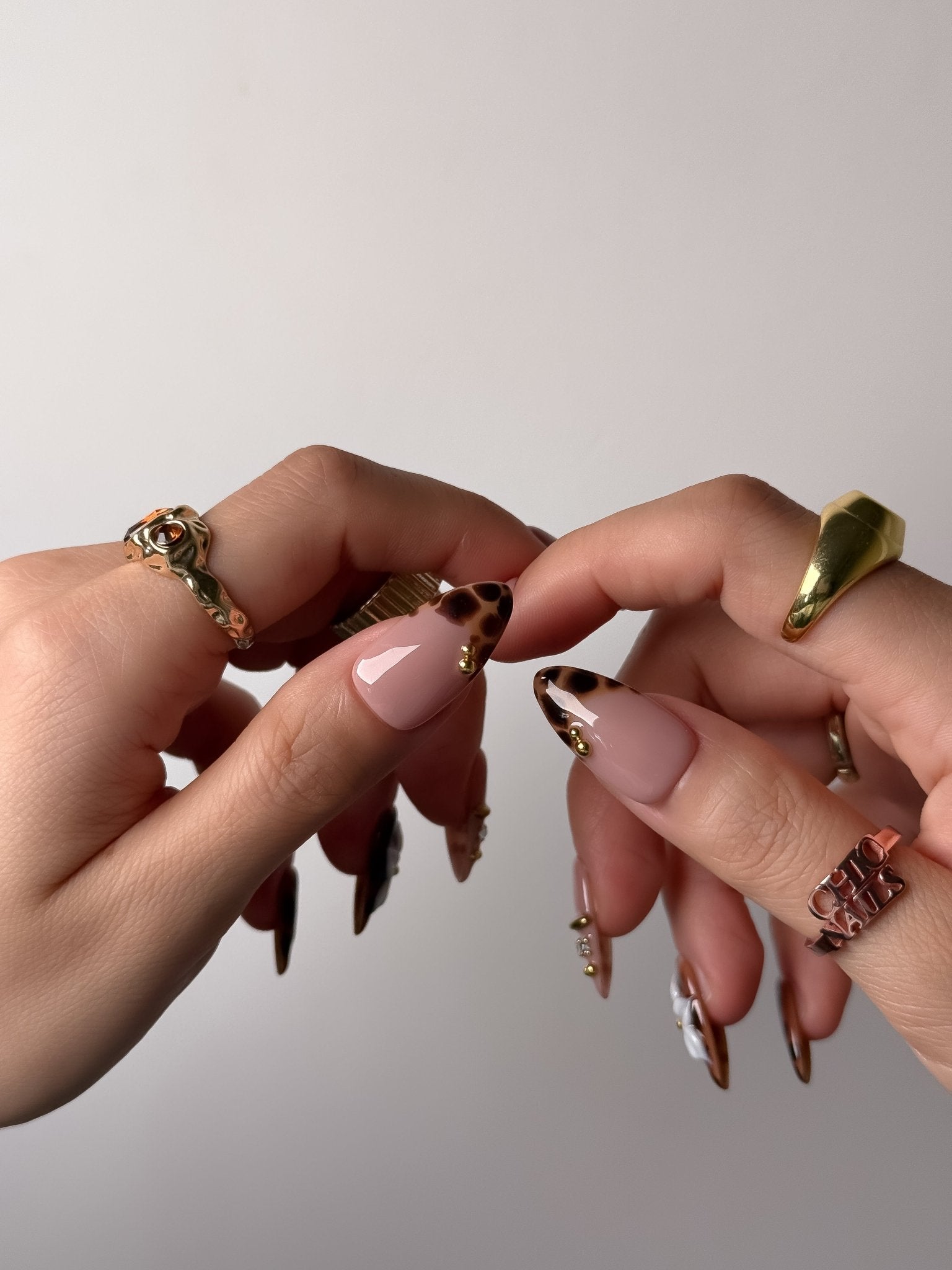 Handmade Leopard Blossom Press On Nails – Medium Almond