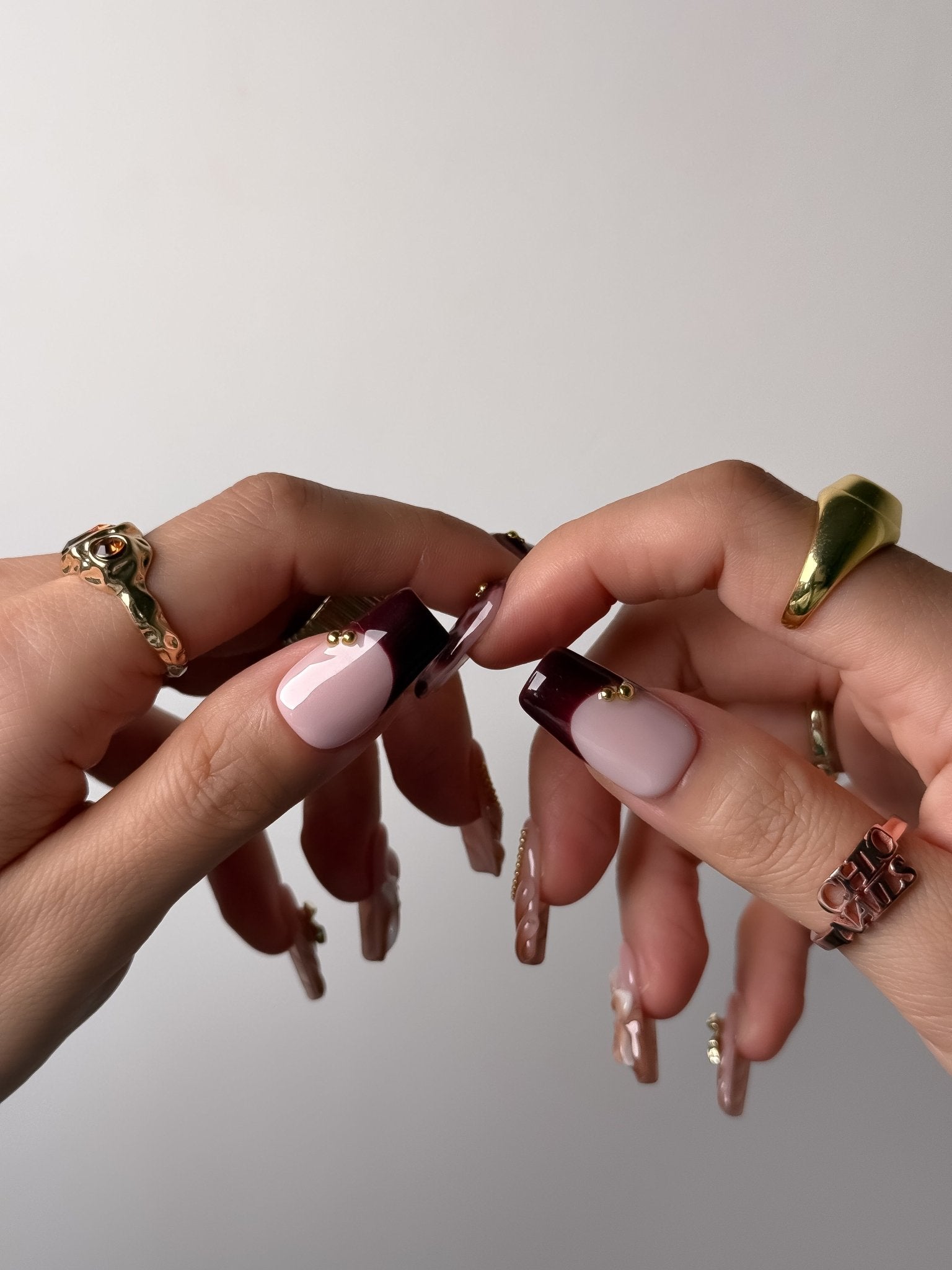 Handmade Mocha Blossom Press On Nails – Medium Square