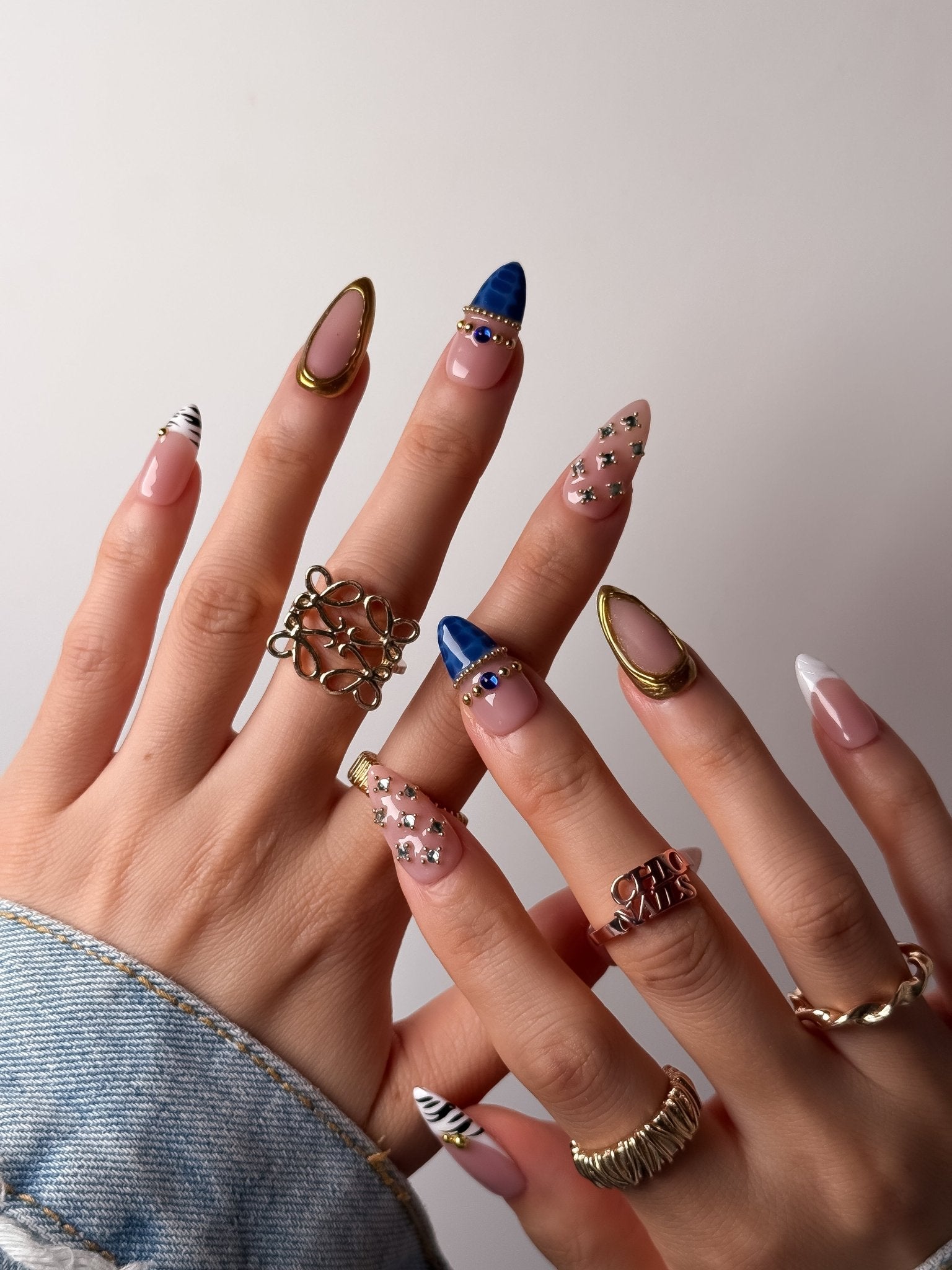 Handmade Royal Blue French Press On Nails – Medium Almond