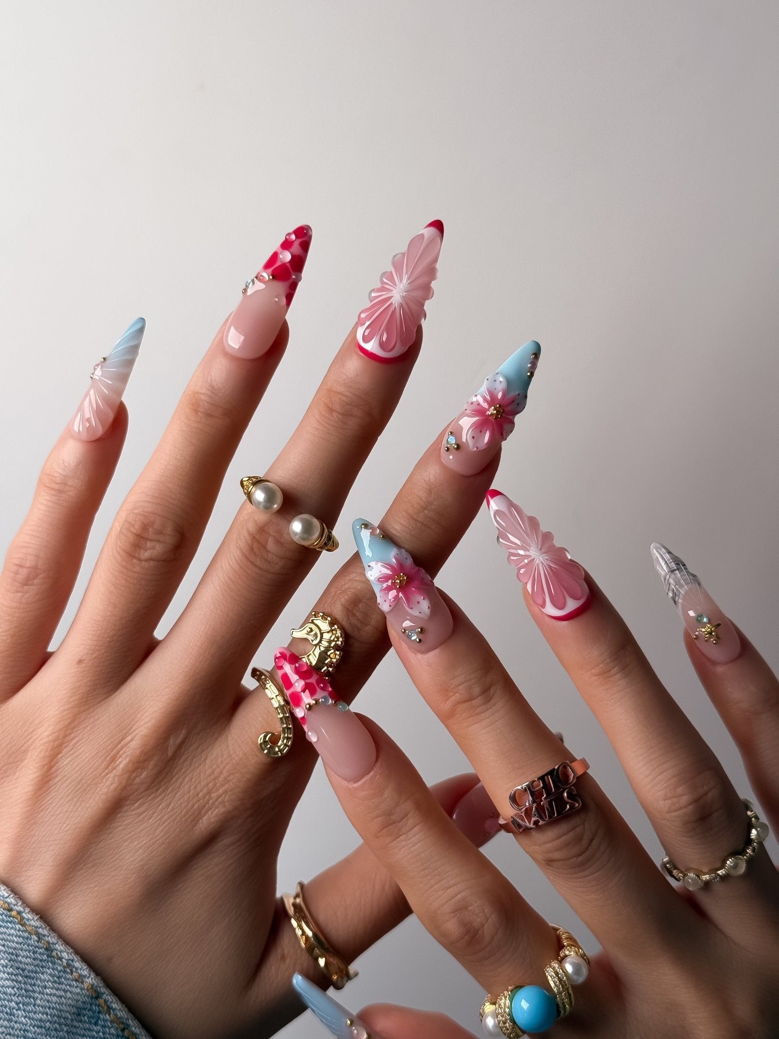 Handmade Sakura Blossom Press-On Nails – Stiletto