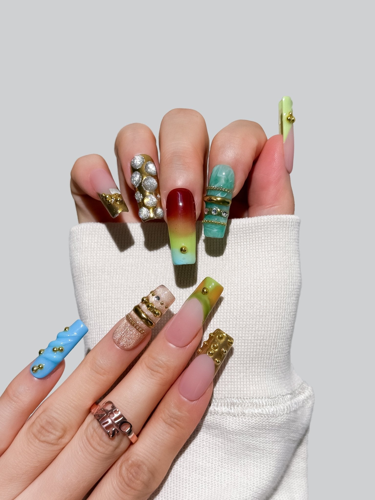 Handmade Tropical Gradient Press On Nails – Long Square