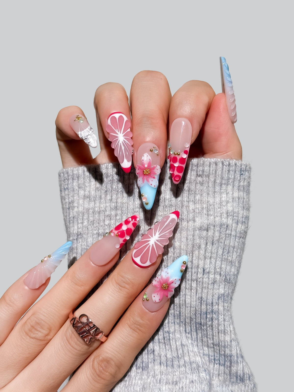 Handmade Sakura Blossom Press-On Nails – Stiletto