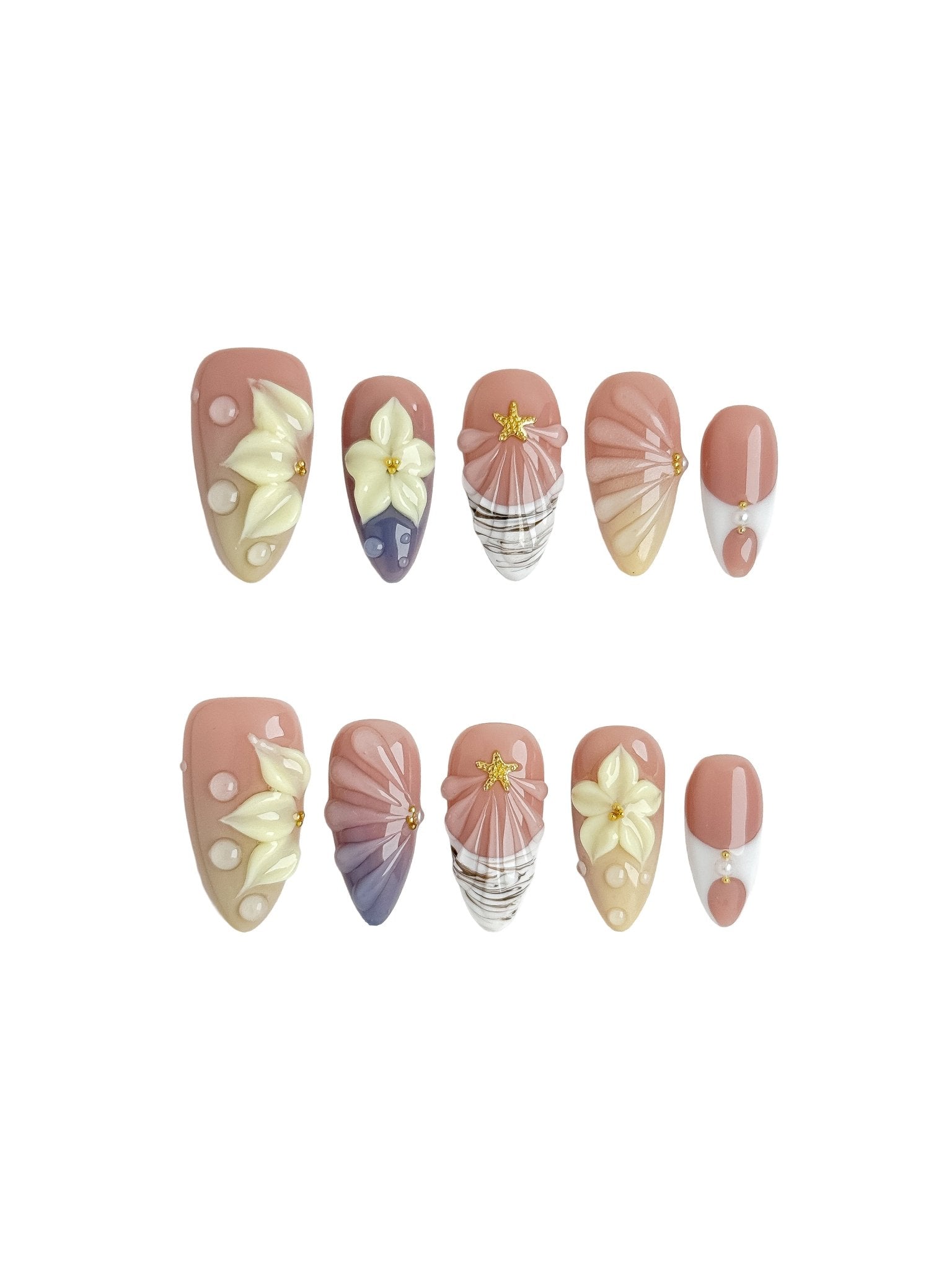 Handmade Lavender Blossom Press On Nails – Medium Almond