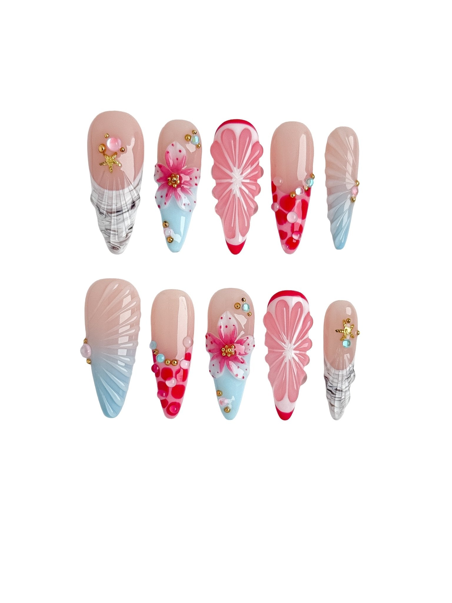 Handmade Sakura Blossom Press-On Nails – Stiletto