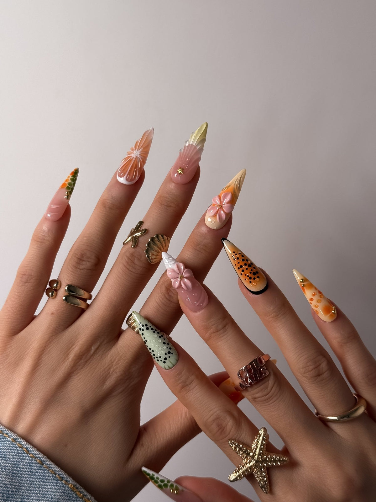 Tropical Bloom Long Stiletto Press On Nails