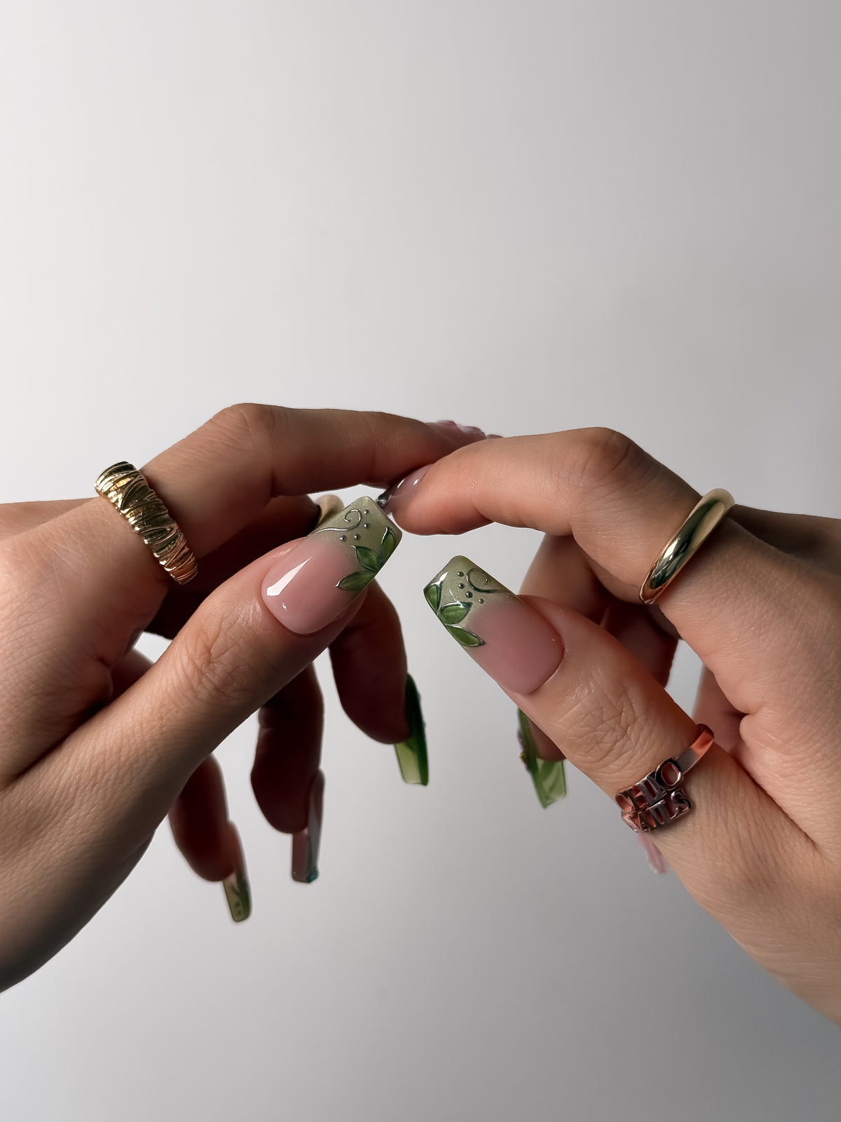Golden Rosary Long Square Press On Nails