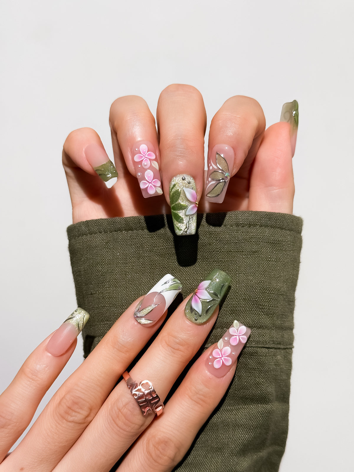 Golden Rosary Long Square Press On Nails