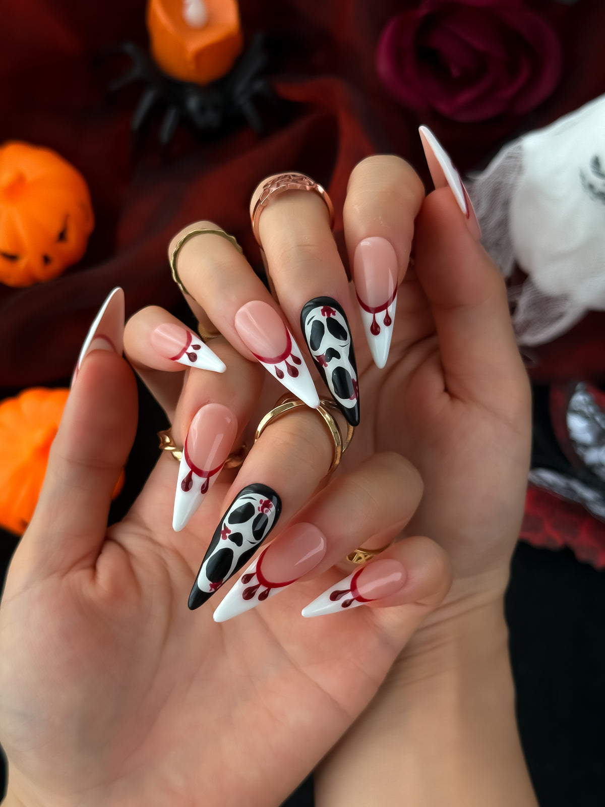 Crimson Scream Long Stiletto Press On Nails