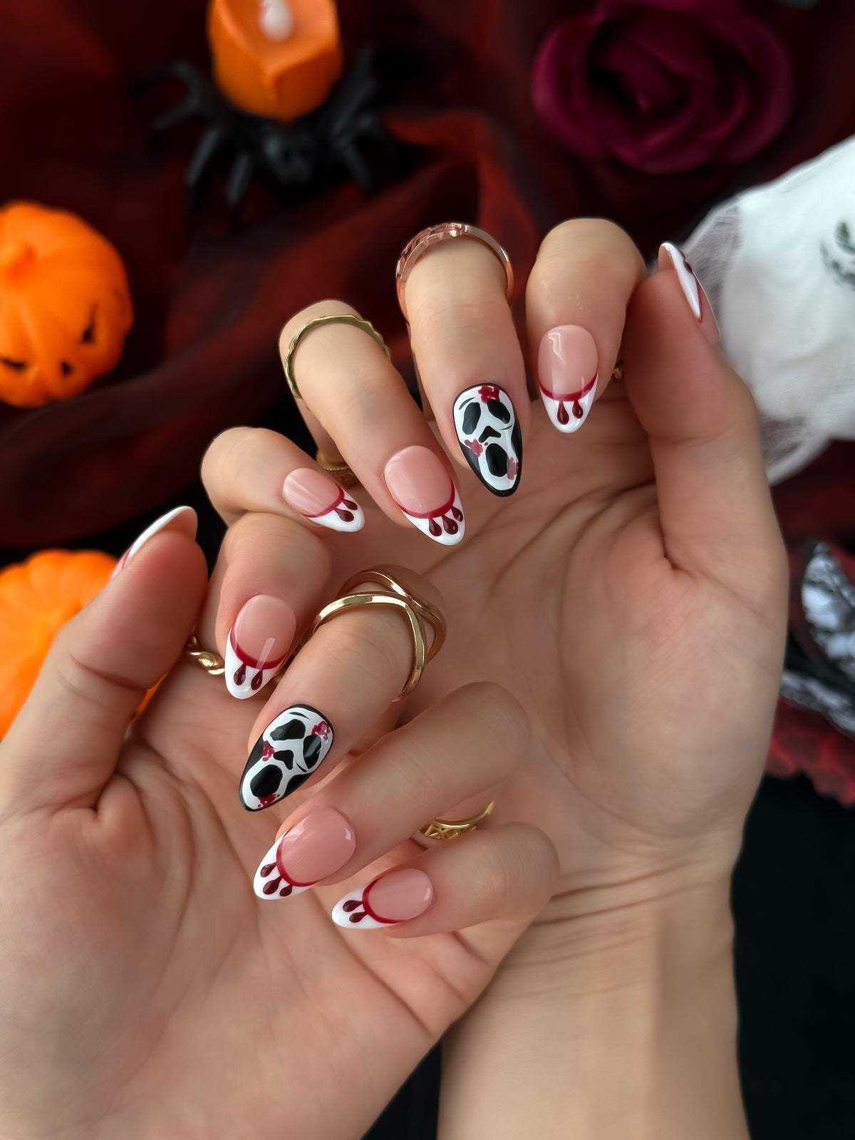 Crimson Scream Short Almond Press On Nails